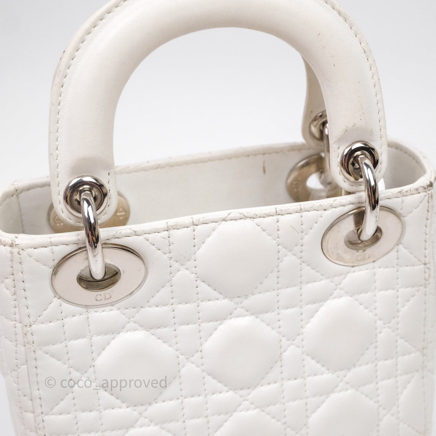 Christian Dior Cannage Mini Lady Dior White Silver Hardware