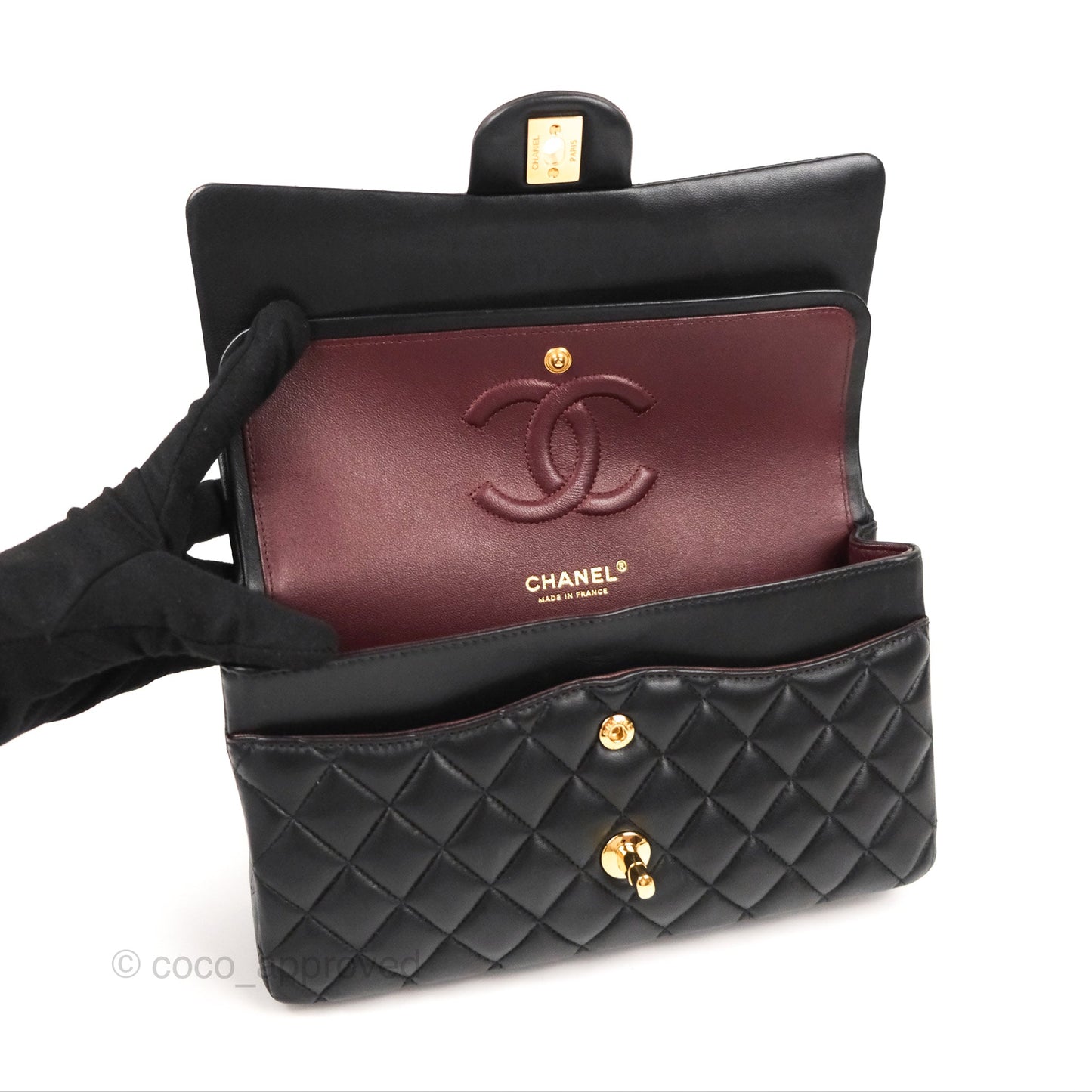 Chanel Classic M/L Medium Flap Quilted Black Lambskin Gold Hardware