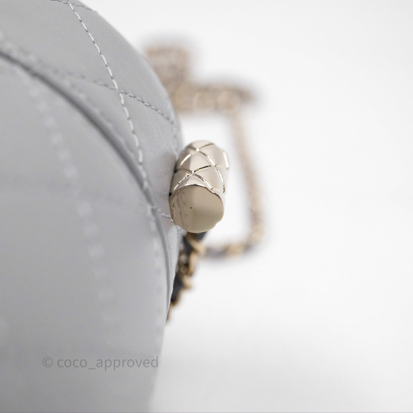 Chanel Quilted Round Vanity Clutch With Chain Grey Lambskin Gold Hardware