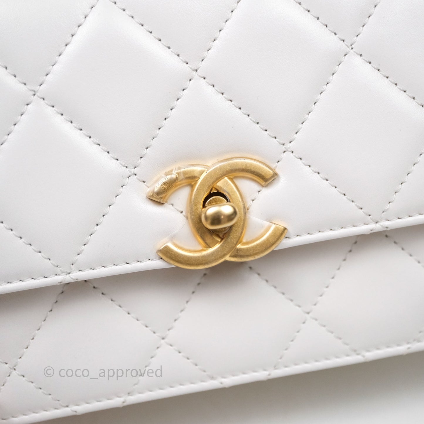 Chanel Mini Perfect Fit Adjustable Chain White Calfskin Aged Gold Hardware