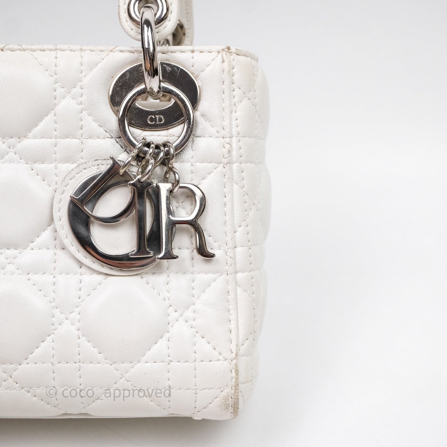 Christian Dior Cannage Mini Lady Dior White Silver Hardware