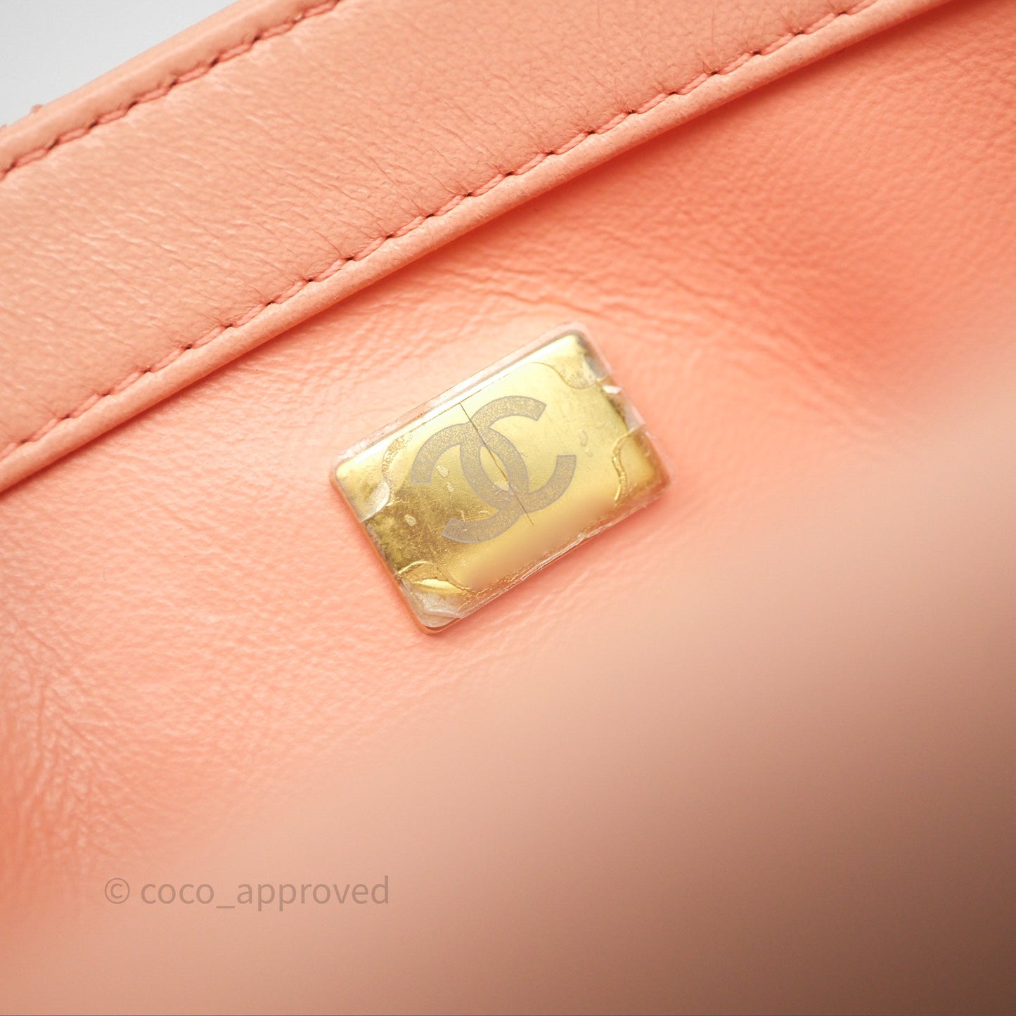 Chanel Mini Rectangular Pearl Crush Quilted Peach Lambskin Aged Gold Hardware