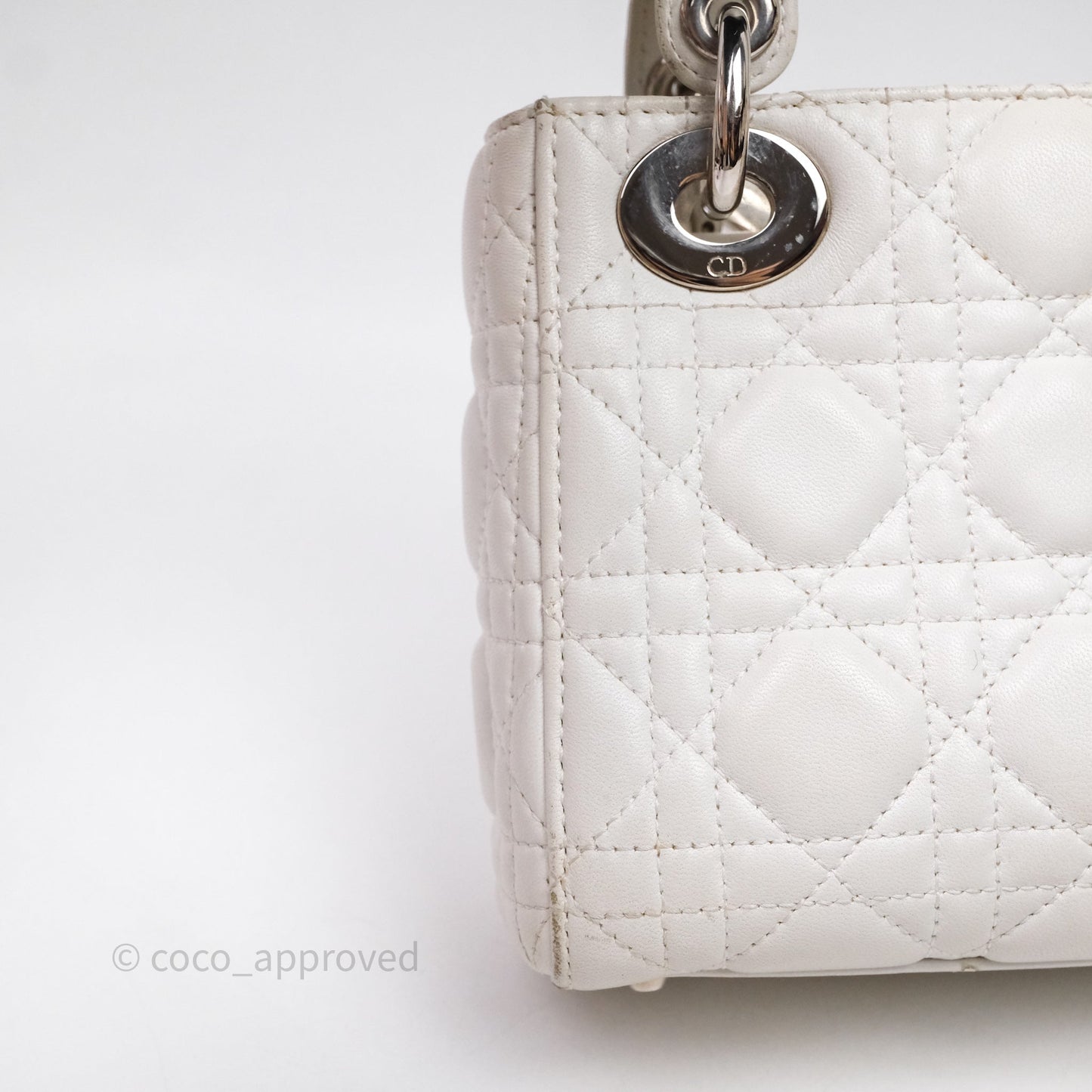 Christian Dior Cannage Mini Lady Dior White Silver Hardware