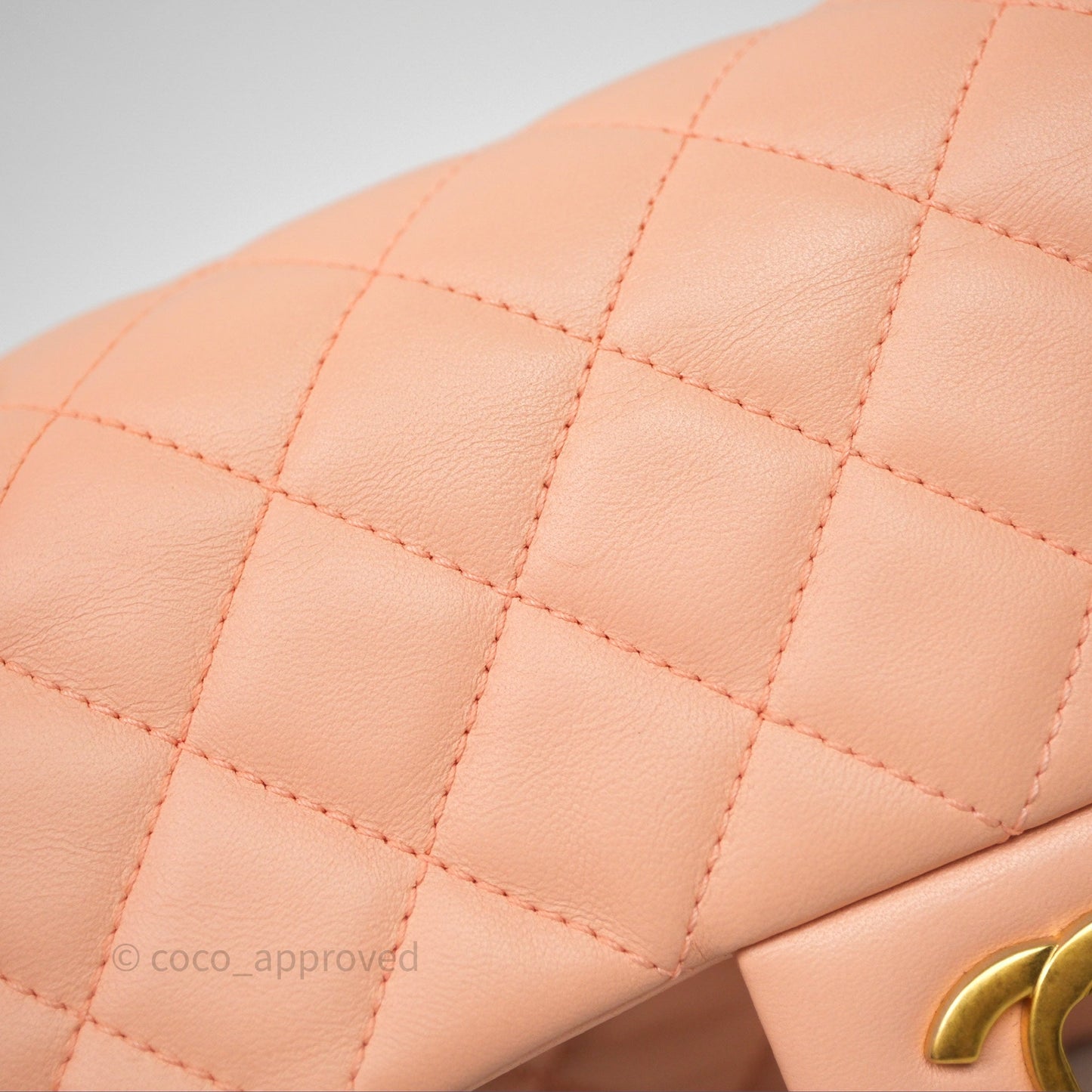 Chanel Mini Rectangular Pearl Crush Quilted Peach Lambskin Aged Gold Hardware