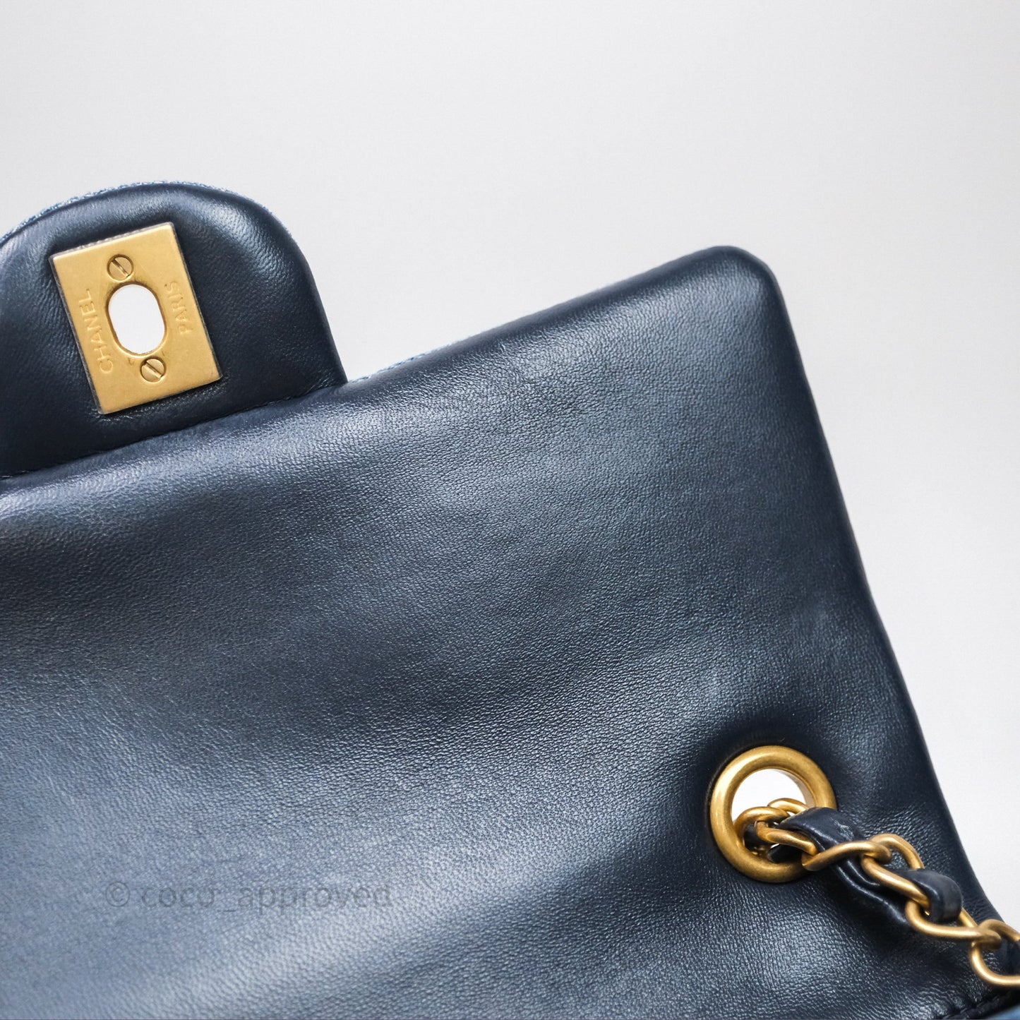 Chanel Quilted Mini Rectangular Flap Denim Aged Gold Hardware