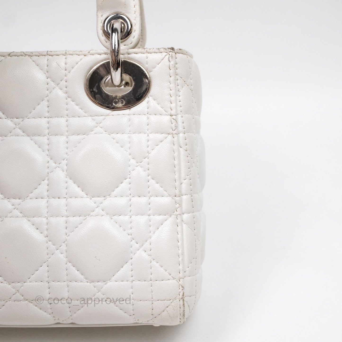 Christian Dior Cannage Mini Lady Dior White Silver Hardware
