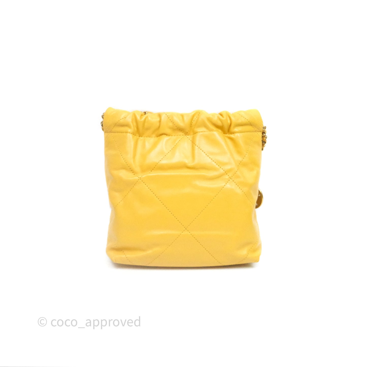 Chanel 22 Mini Bag Mustard Yellow Crumpled Calfskin Aged Gold Hardware