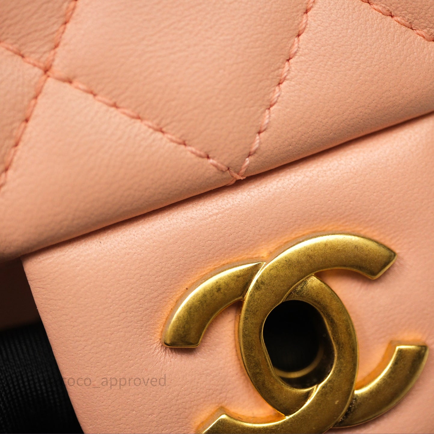 Chanel Mini Rectangular Pearl Crush Quilted Peach Lambskin Aged Gold Hardware