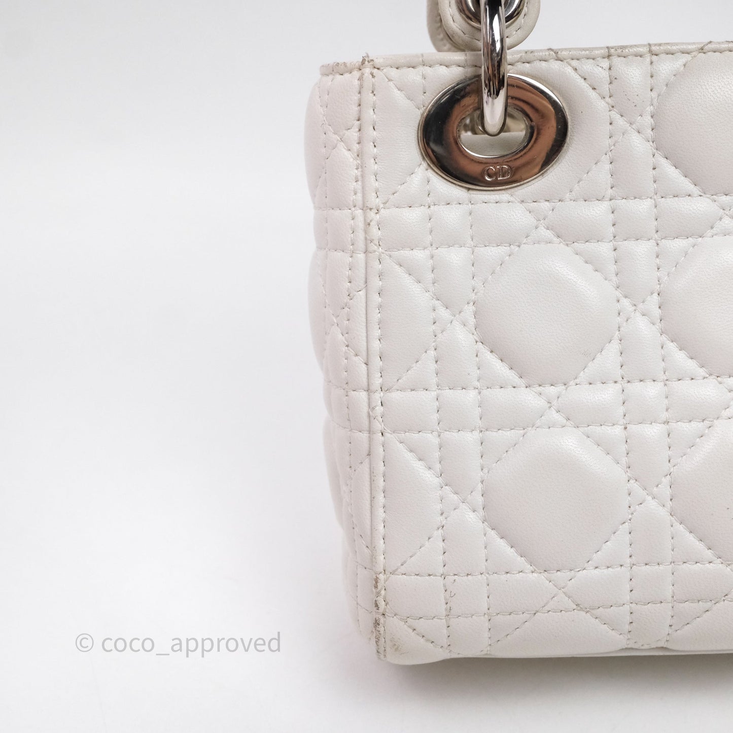 Christian Dior Cannage Mini Lady Dior White Silver Hardware