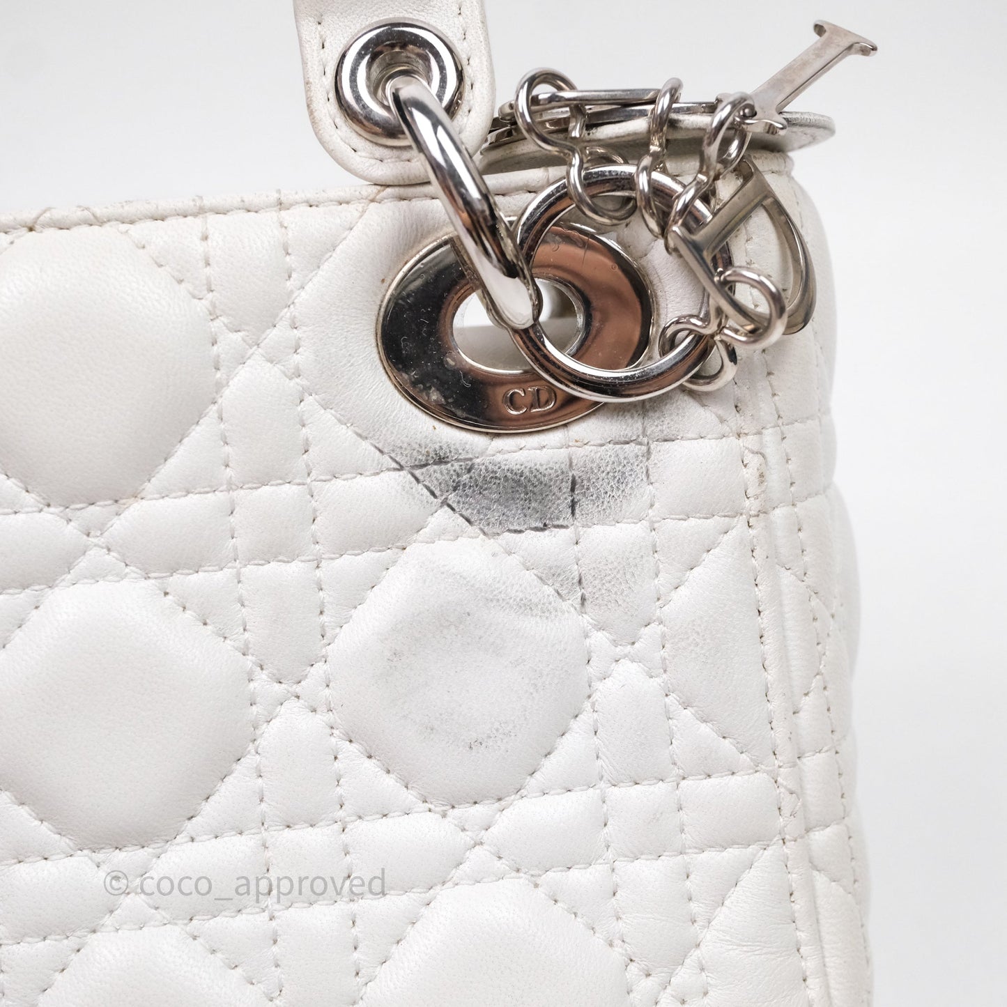 Christian Dior Cannage Mini Lady Dior White Silver Hardware