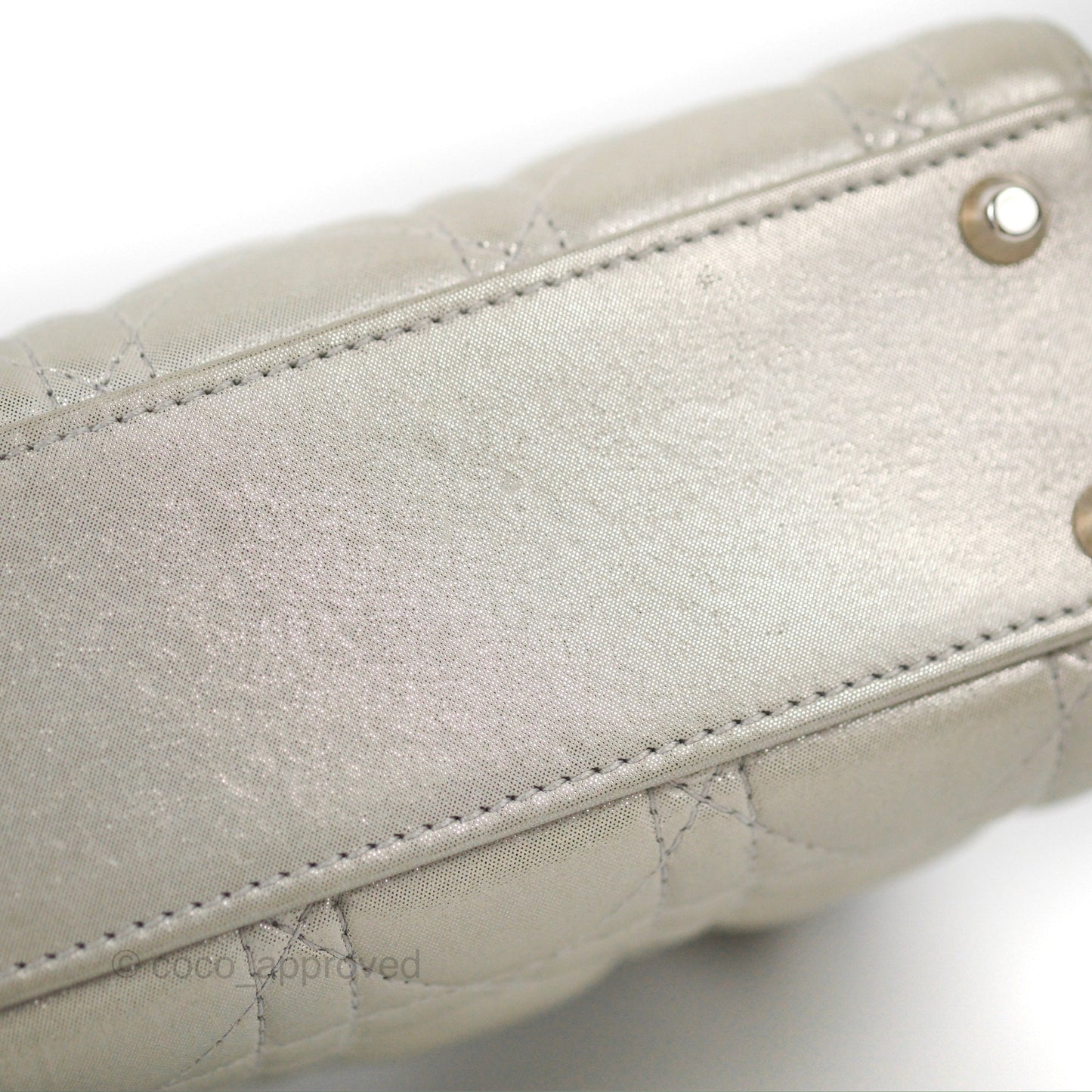 Christian Dior Mini Lady Dior Bag Cannage Lambskin Iridescent Grey Gold Hardware