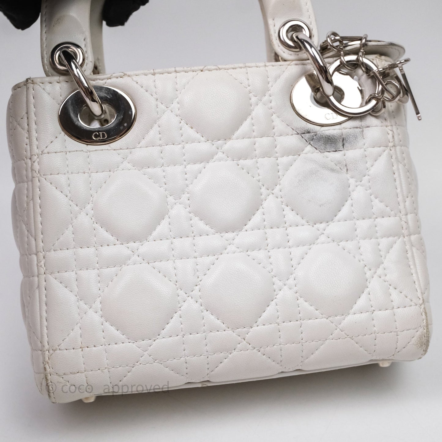 Christian Dior Cannage Mini Lady Dior White Silver Hardware