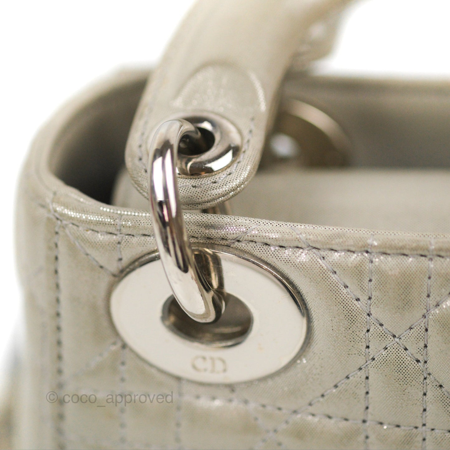 Christian Dior Mini Lady Dior Bag Cannage Lambskin Iridescent Grey Gold Hardware