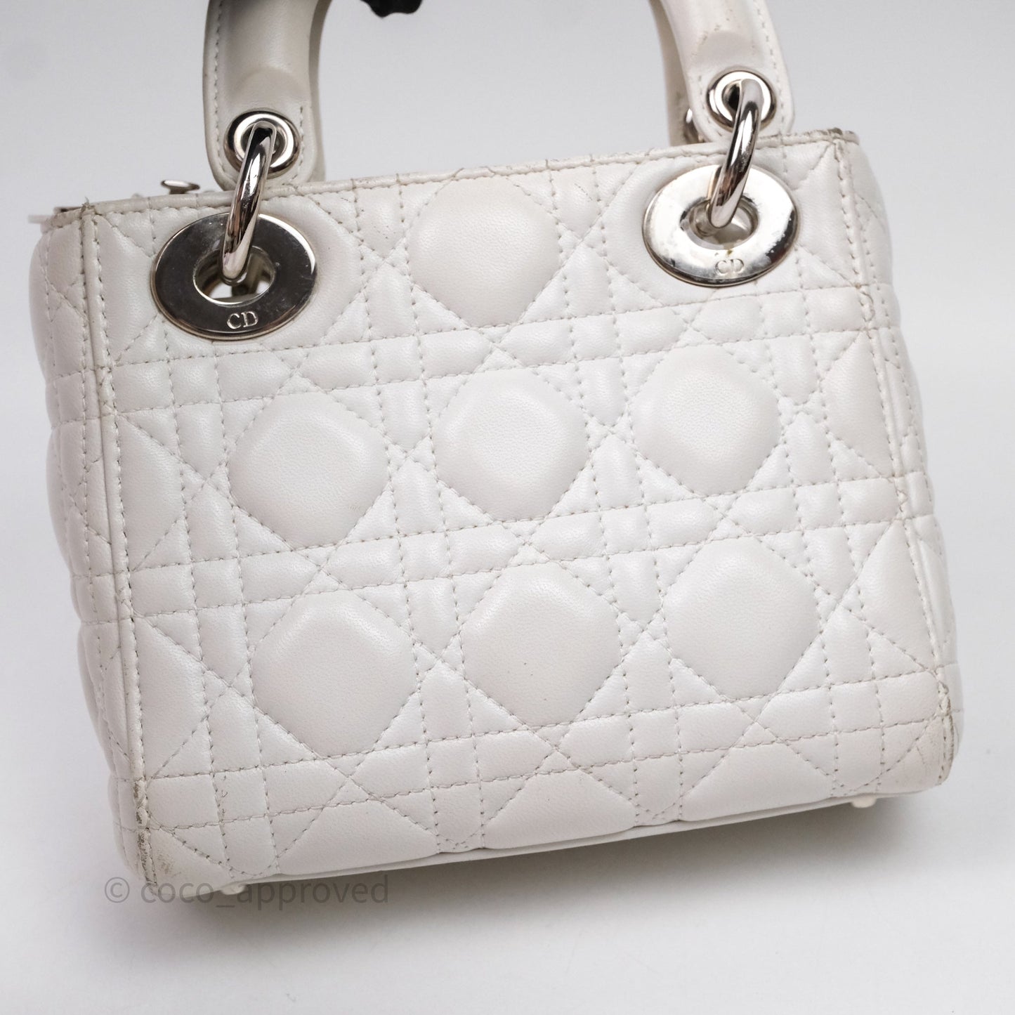 Christian Dior Cannage Mini Lady Dior White Silver Hardware