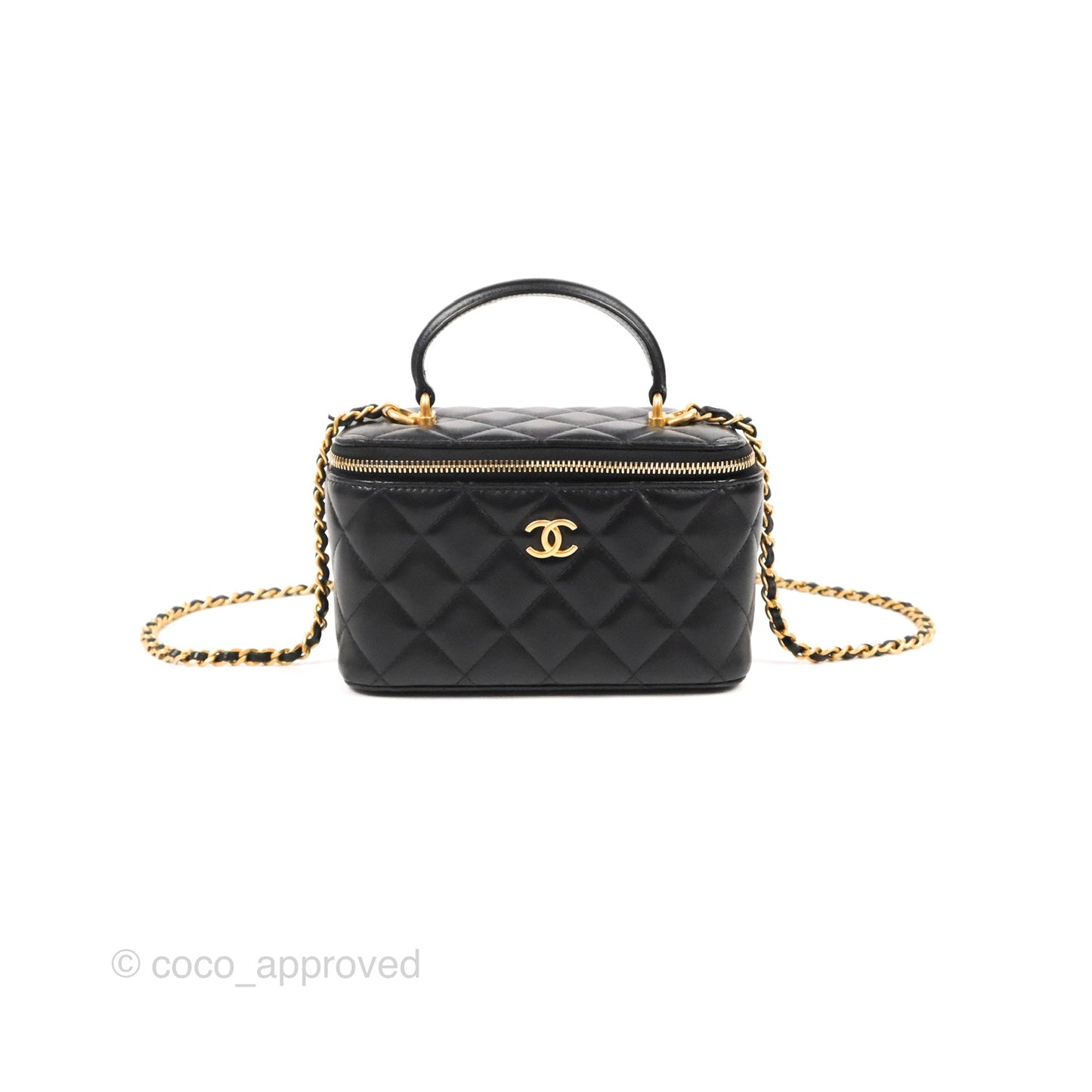 Chanel Vanity Rectangular Top Handle Black Lambskin Gold Hardware