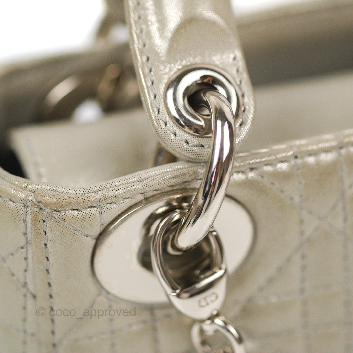 Christian Dior Mini Lady Dior Bag Cannage Lambskin Iridescent Grey Gold Hardware
