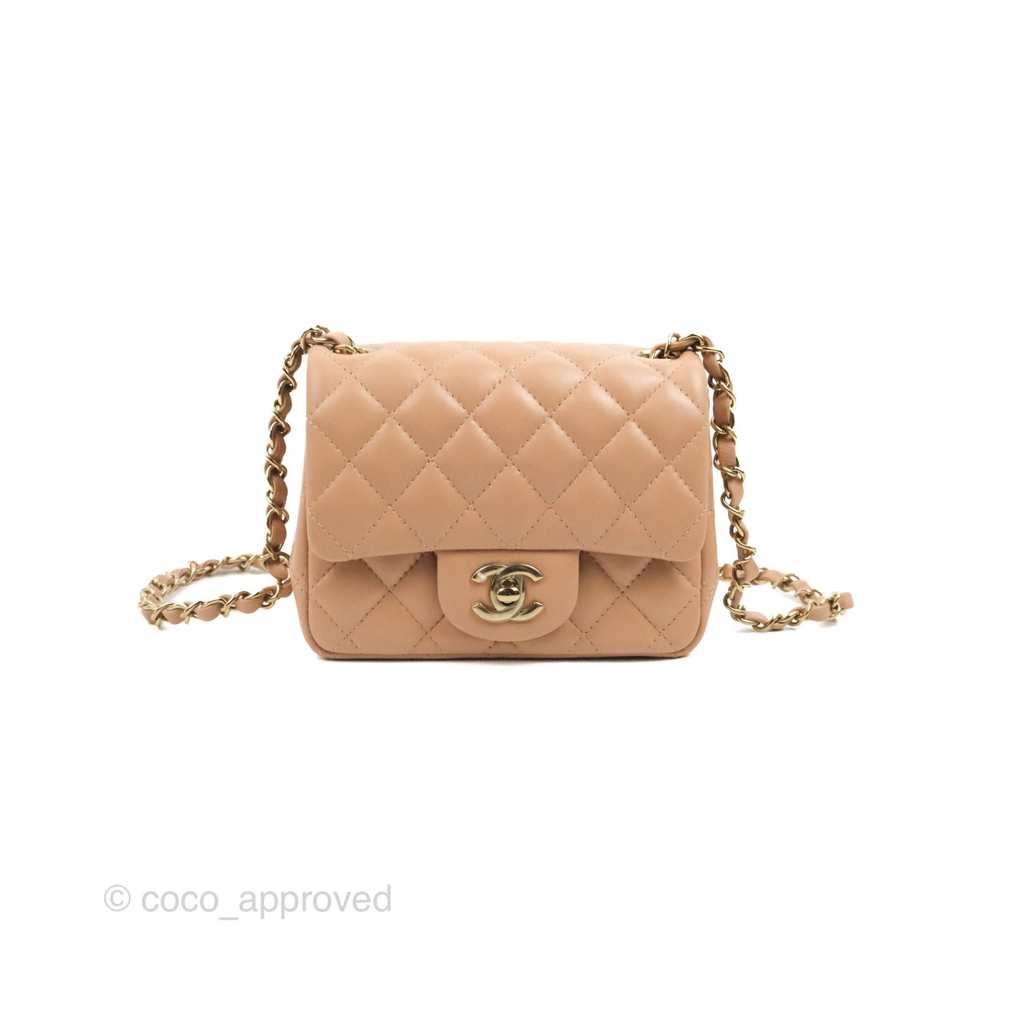 Chanel Mini Square Beige Lambskin Gold Hardware 21A