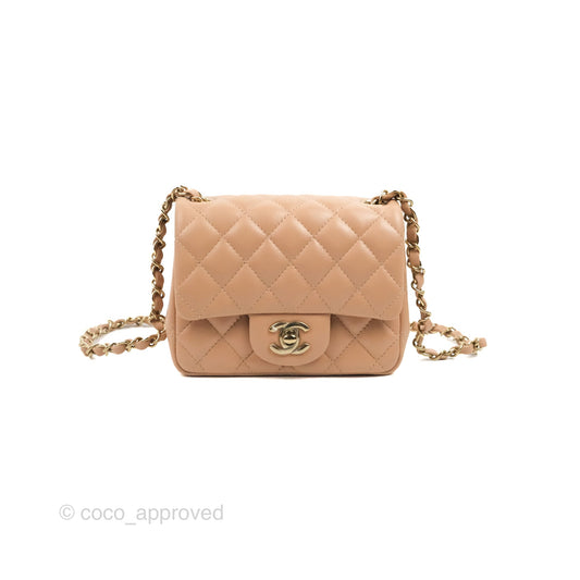 Chanel Mini Square Beige Lambskin Gold Hardware 21A