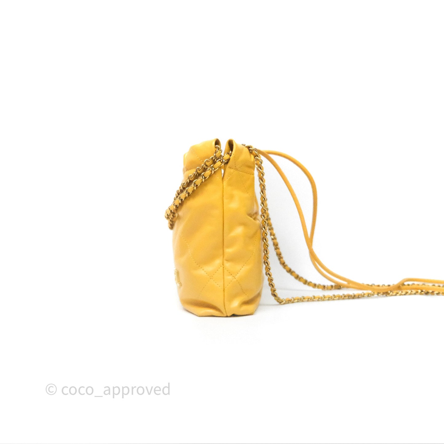 Chanel 22 Mini Bag Mustard Yellow Crumpled Calfskin Aged Gold Hardware