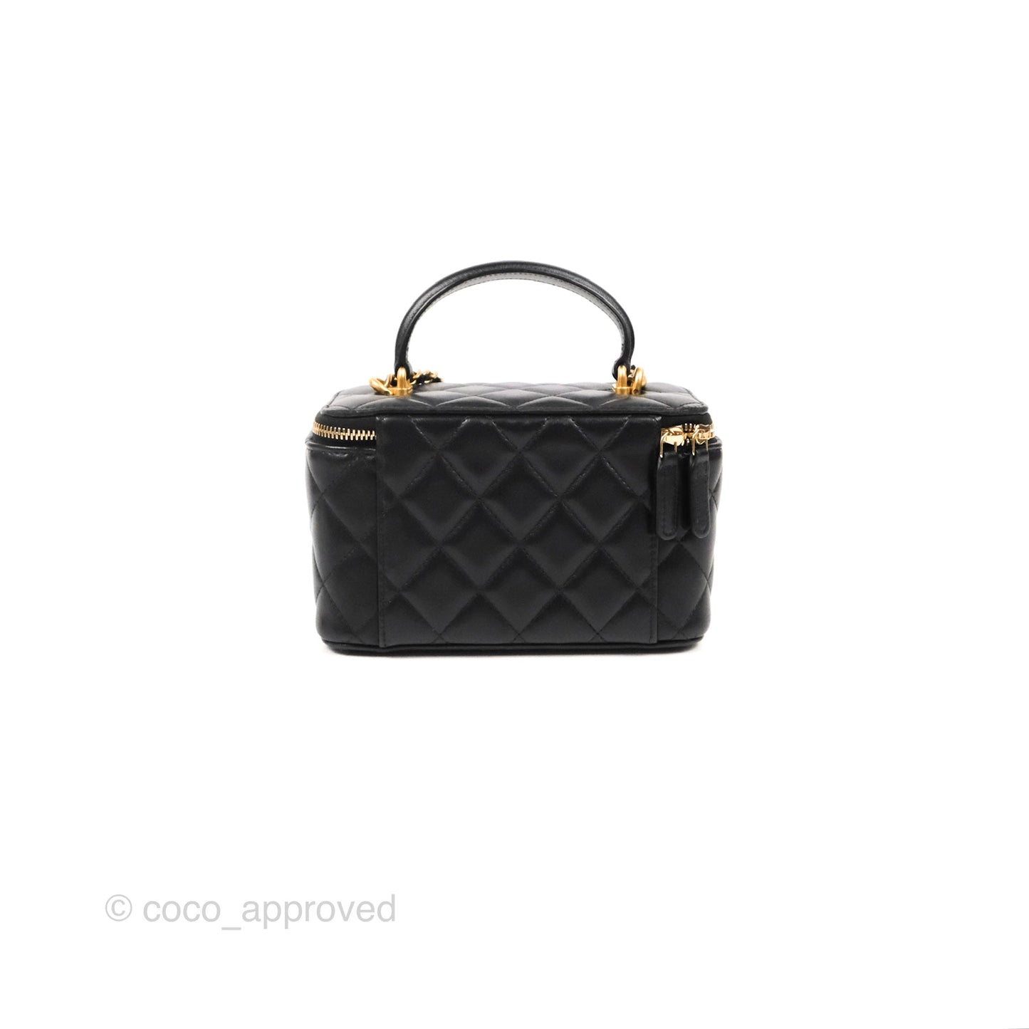 Chanel Vanity Rectangular Top Handle Black Lambskin Gold Hardware
