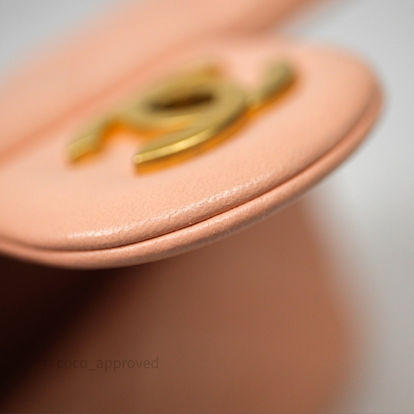 Chanel Mini Rectangular Pearl Crush Quilted Peach Lambskin Aged Gold Hardware