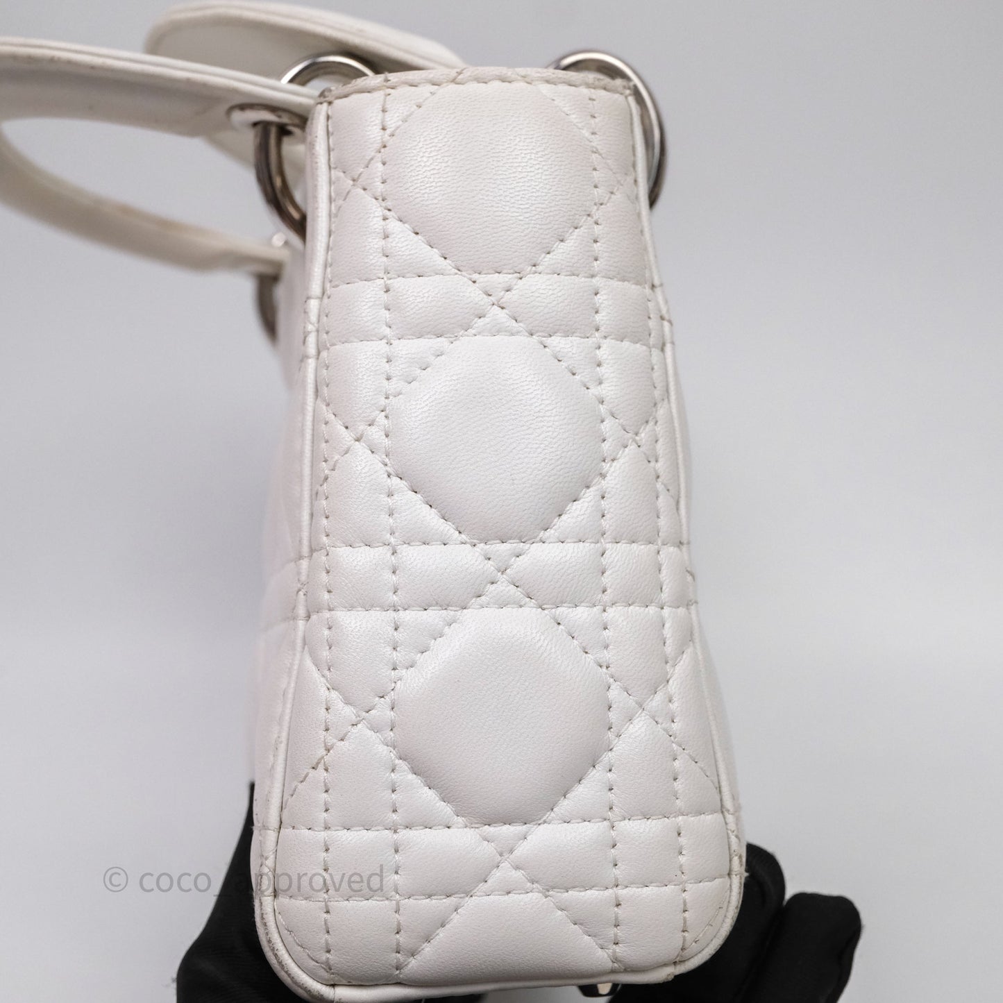 Christian Dior Cannage Mini Lady Dior White Silver Hardware