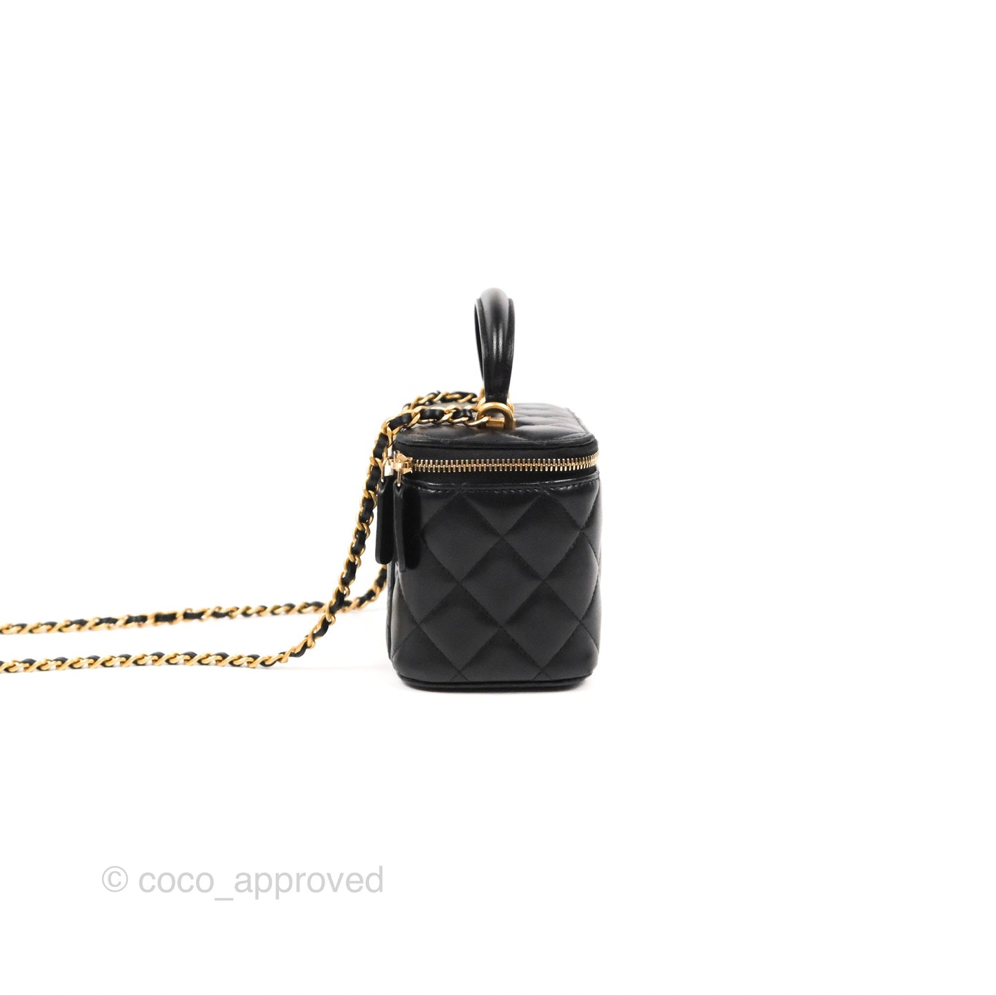 Chanel Vanity Rectangular Top Handle Black Lambskin Gold Hardware