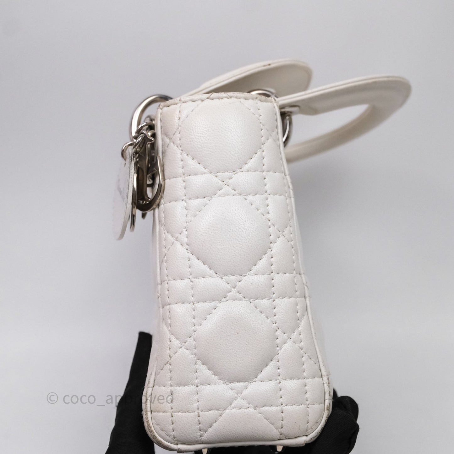 Christian Dior Cannage Mini Lady Dior White Silver Hardware