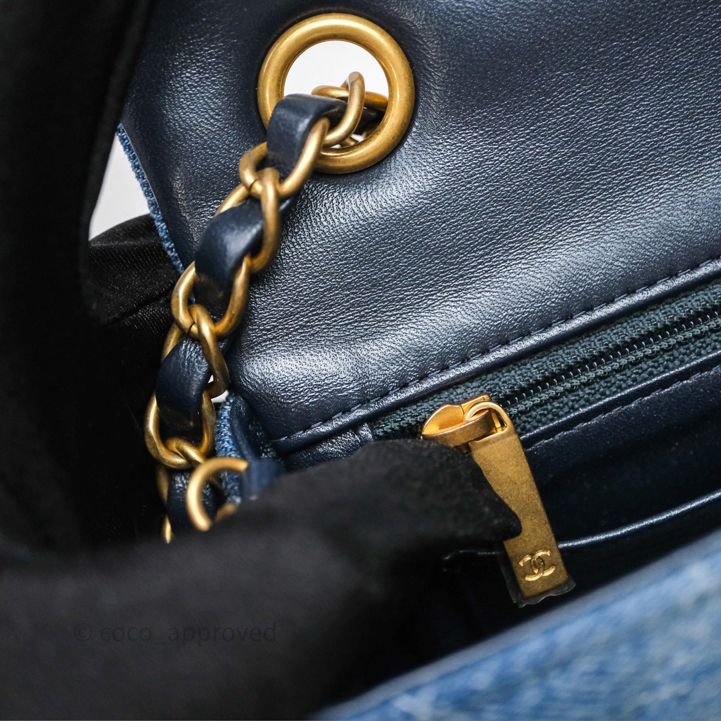 Chanel Quilted Mini Rectangular Flap Denim Aged Gold Hardware