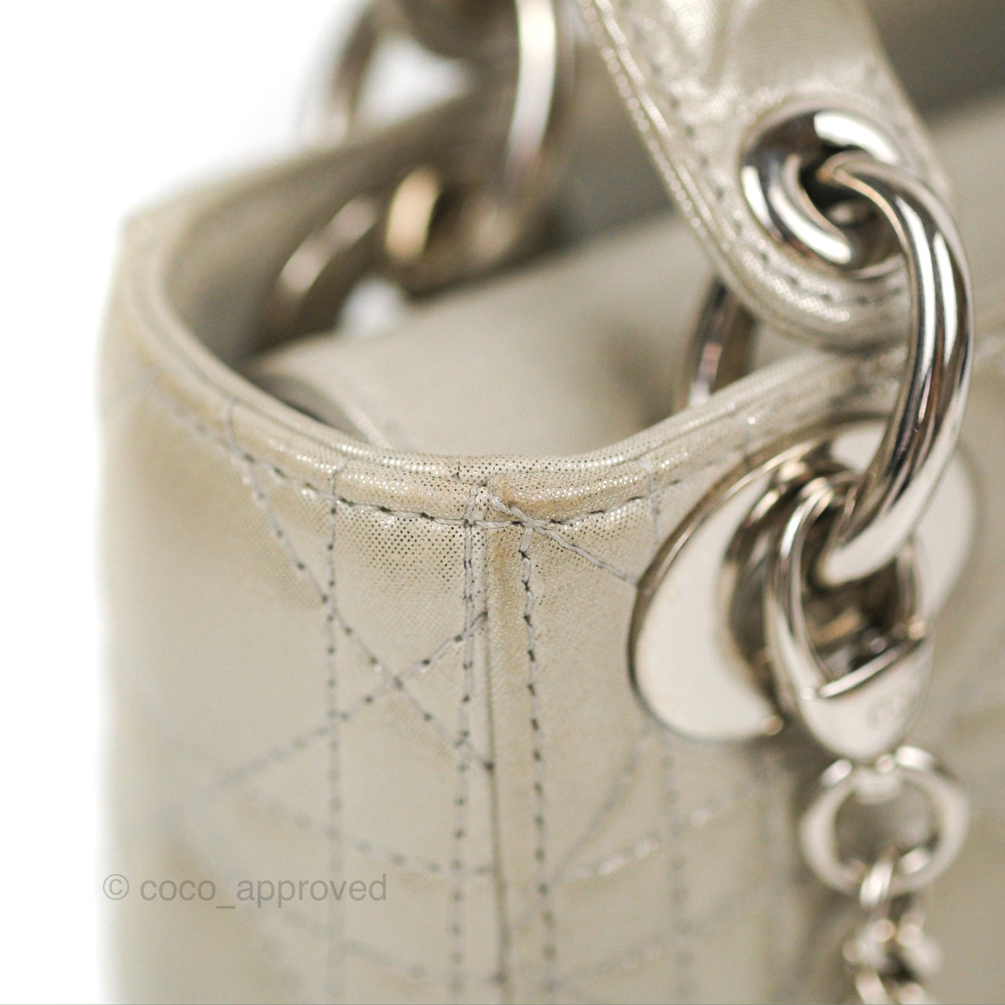 Christian Dior Mini Lady Dior Bag Cannage Lambskin Iridescent Grey Gold Hardware
