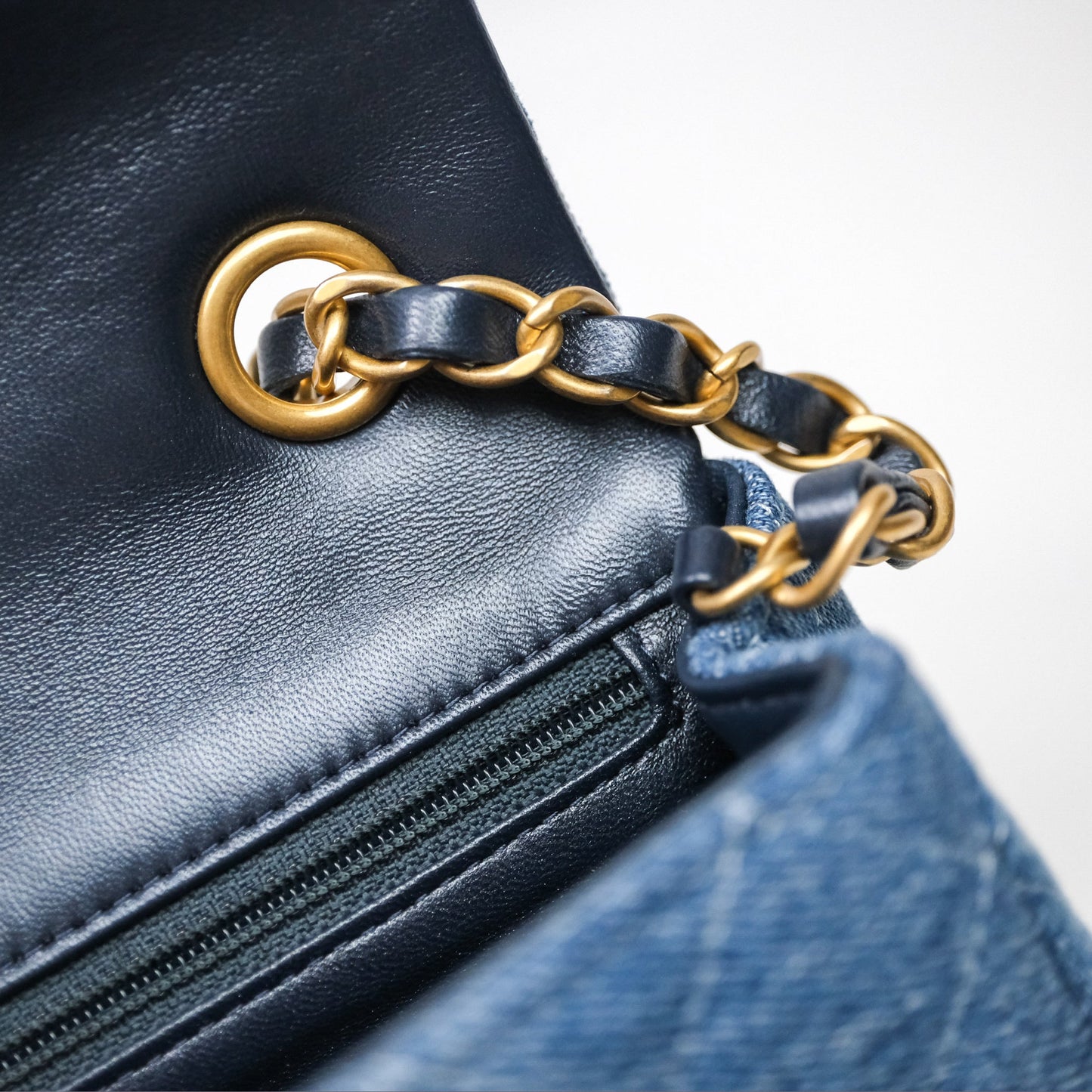 Chanel Quilted Mini Rectangular Flap Denim Aged Gold Hardware