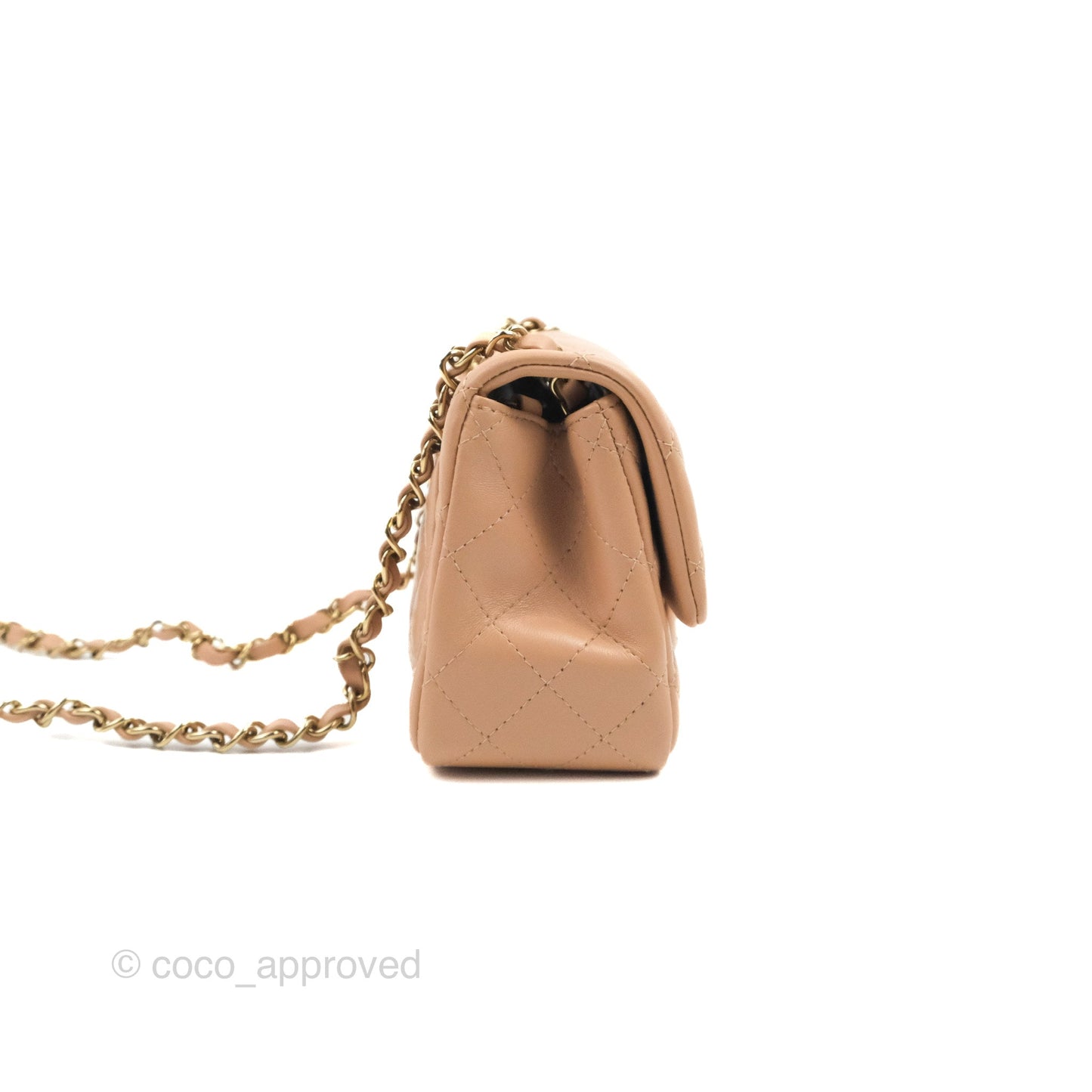 Chanel Mini Square Beige Lambskin Gold Hardware 21A