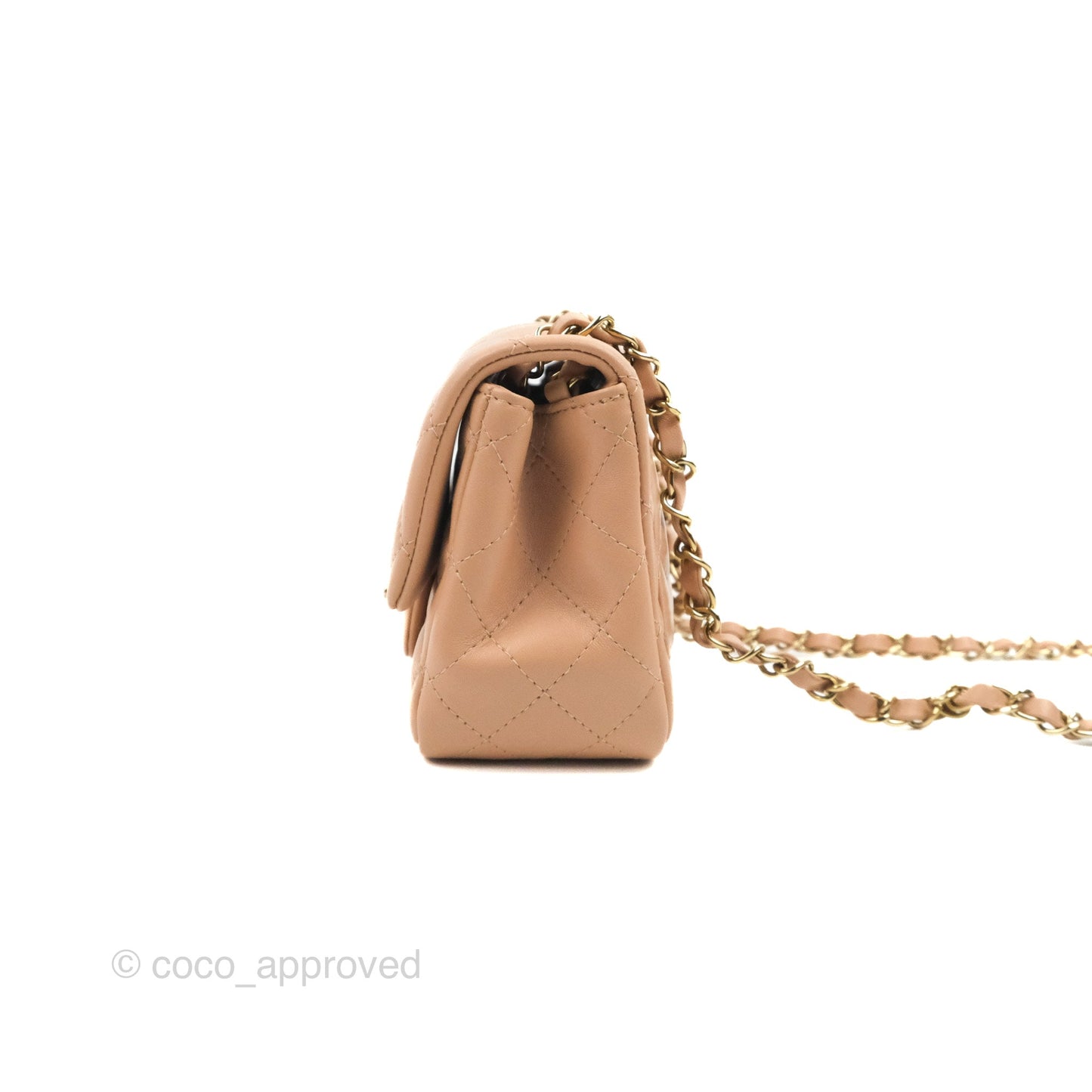 Chanel Mini Square Beige Lambskin Gold Hardware 21A