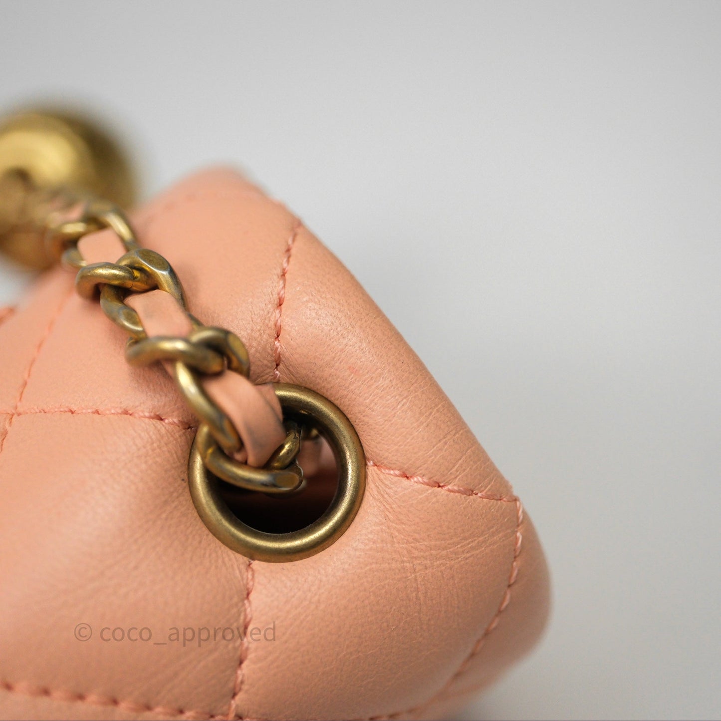 Chanel Mini Rectangular Pearl Crush Quilted Peach Lambskin Aged Gold Hardware