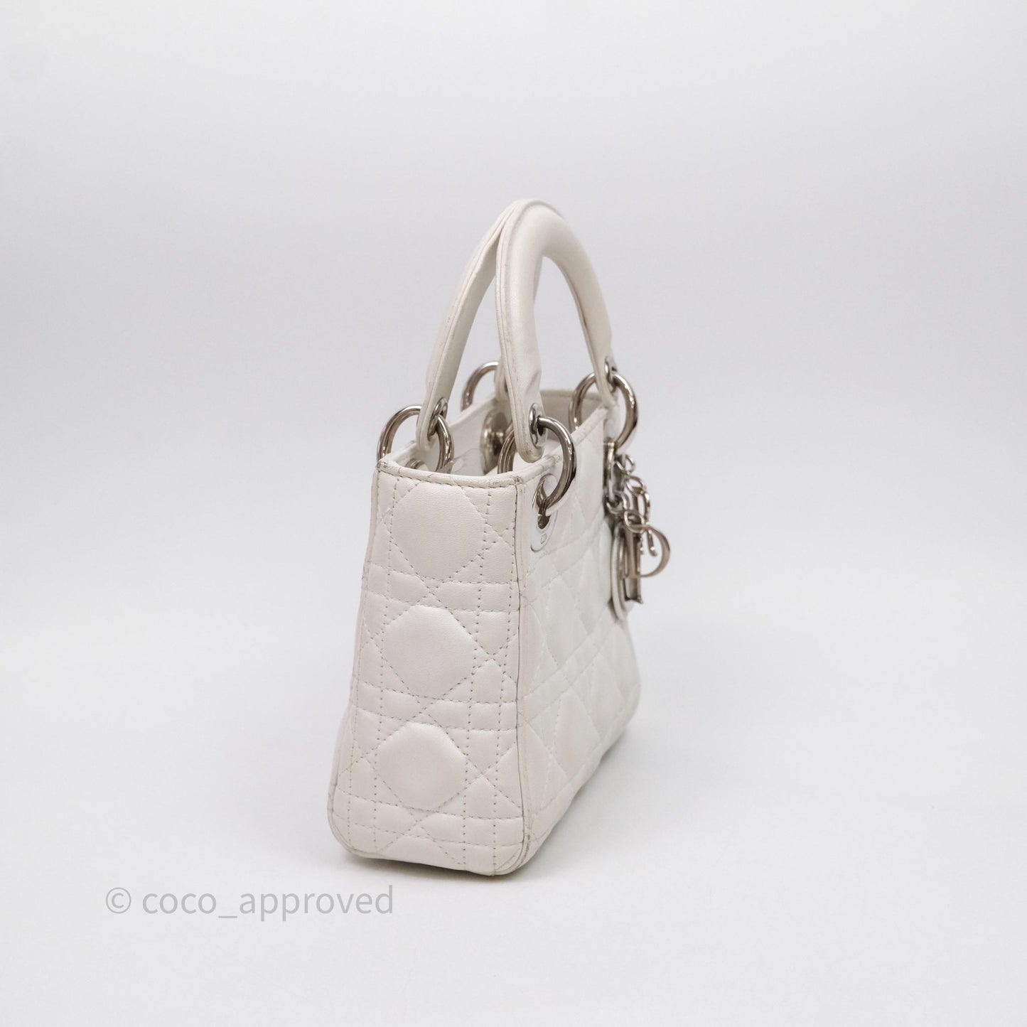 Christian Dior Cannage Mini Lady Dior White Silver Hardware