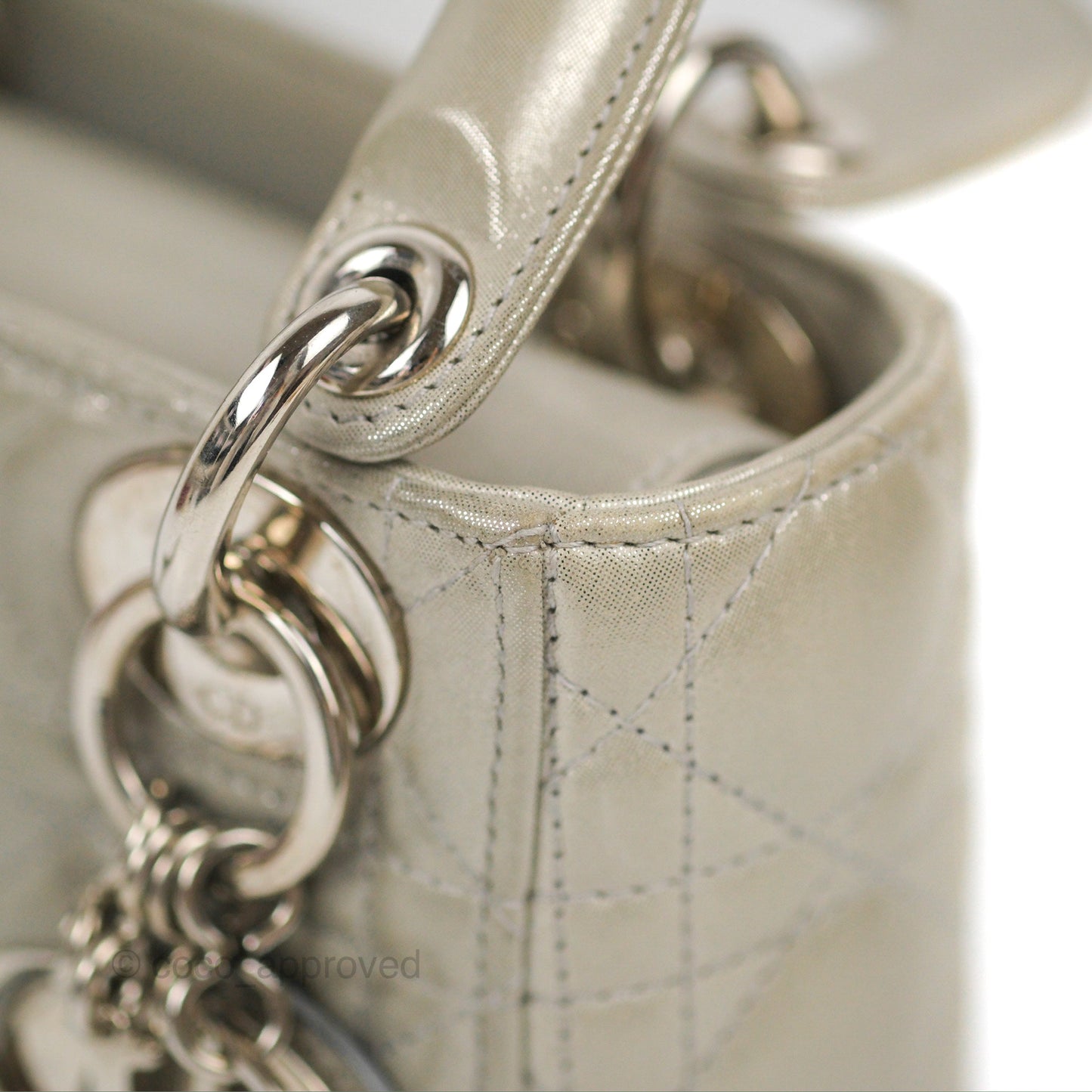 Christian Dior Mini Lady Dior Bag Cannage Lambskin Iridescent Grey Gold Hardware