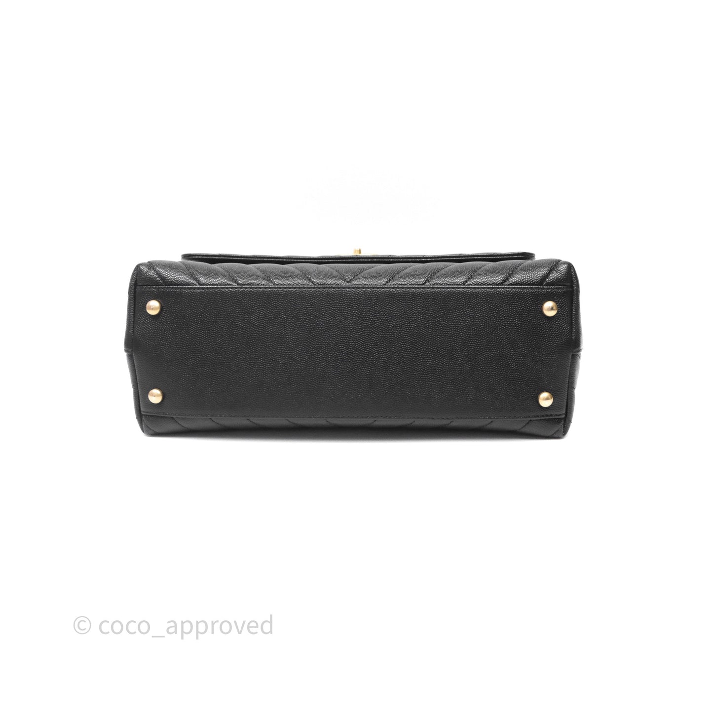 Chanel Medium Quilted Coco Handle Chevron Black Caviar Aged Gold Hardware Lizard Handle