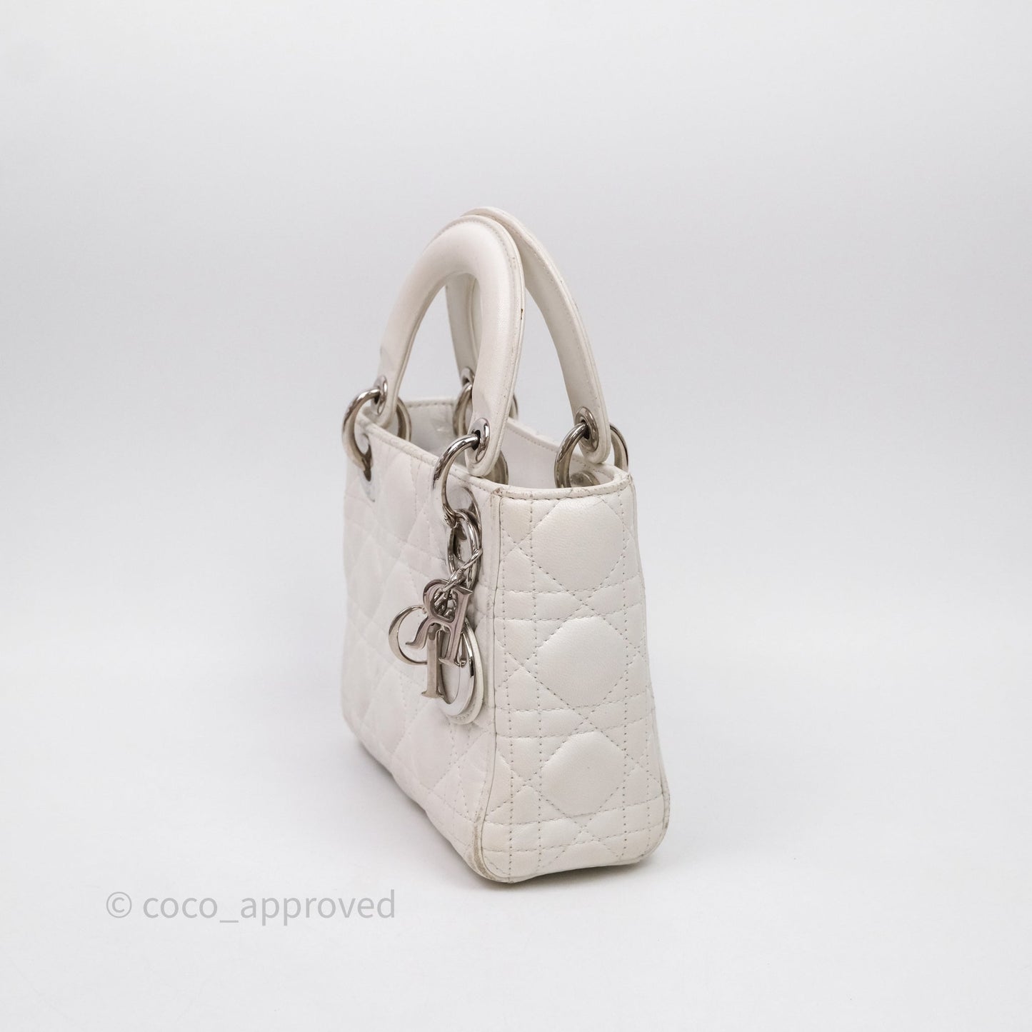 Christian Dior Cannage Mini Lady Dior White Silver Hardware