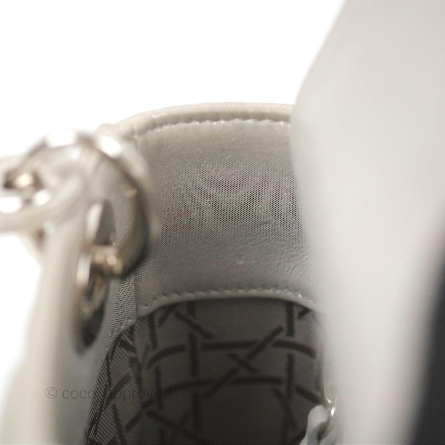 Christian Dior Mini Lady Dior Bag Cannage Lambskin Iridescent Grey Gold Hardware