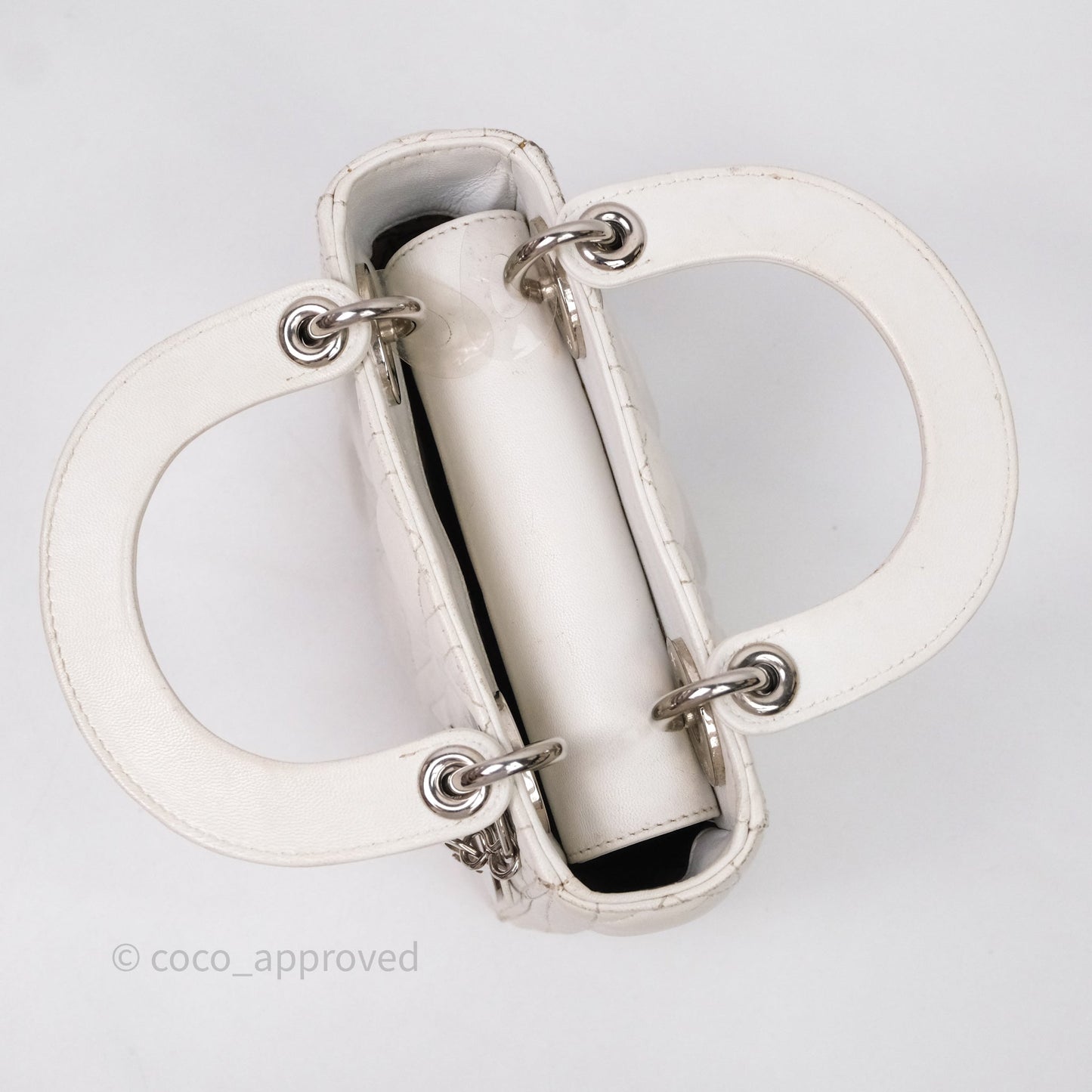 Christian Dior Cannage Mini Lady Dior White Silver Hardware