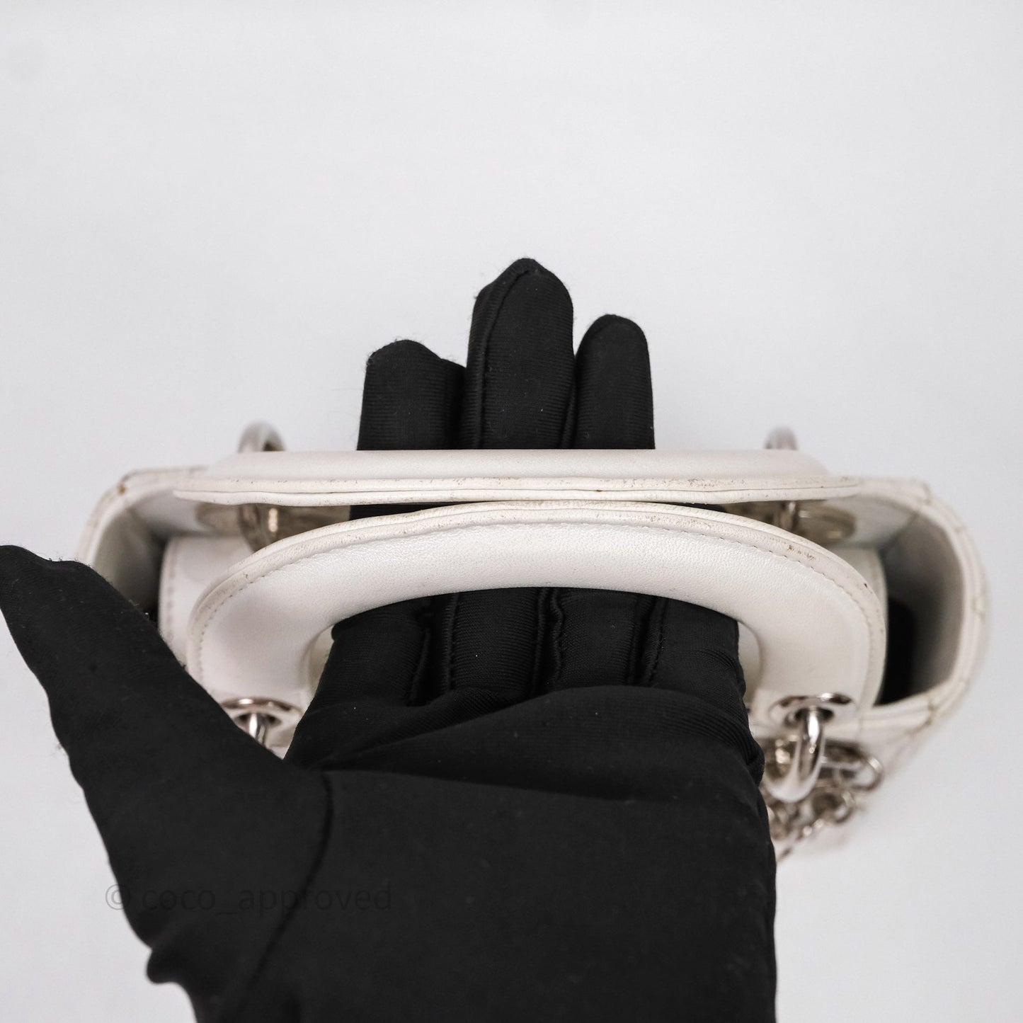 Christian Dior Cannage Mini Lady Dior White Silver Hardware