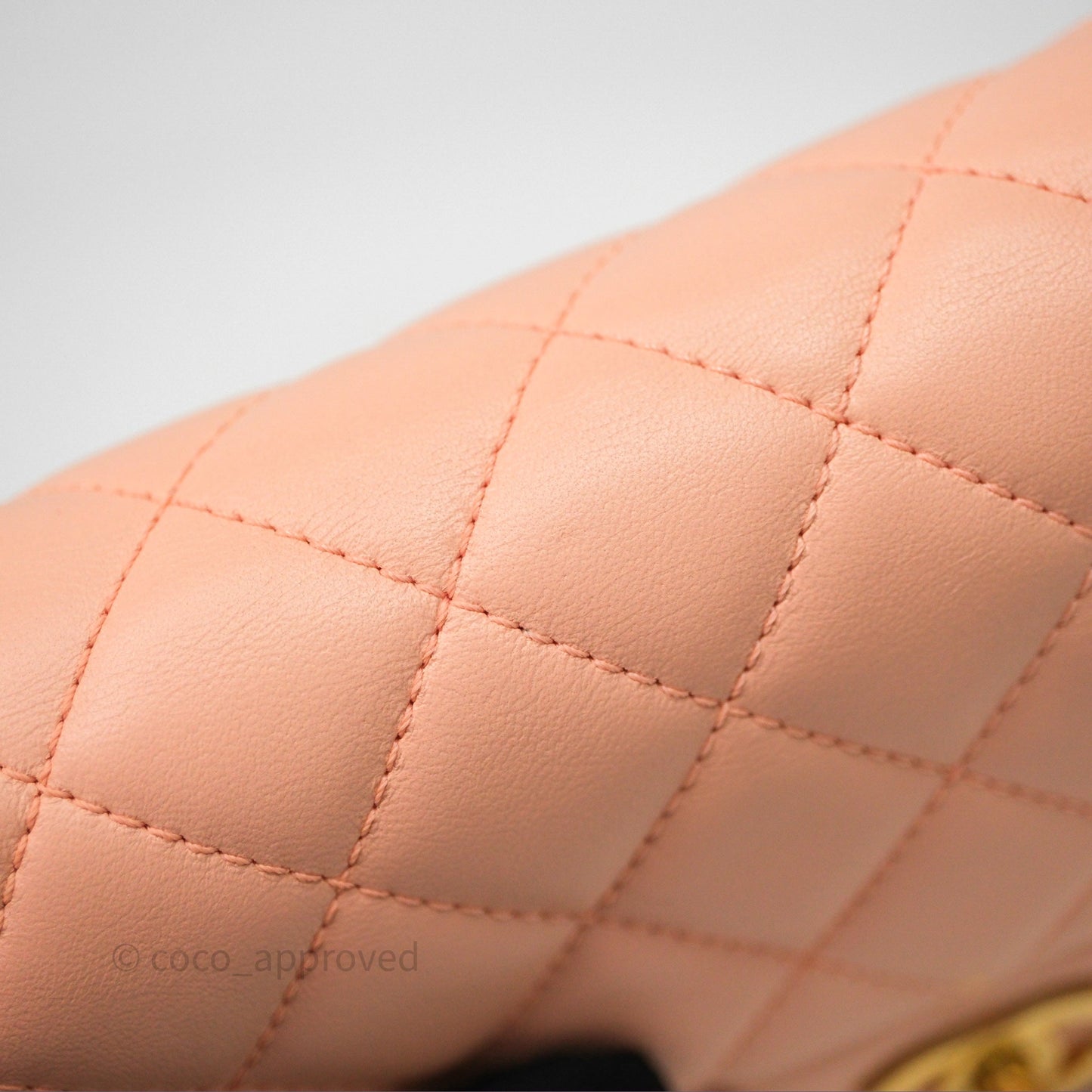 Chanel Mini Rectangular Pearl Crush Quilted Peach Lambskin Aged Gold Hardware