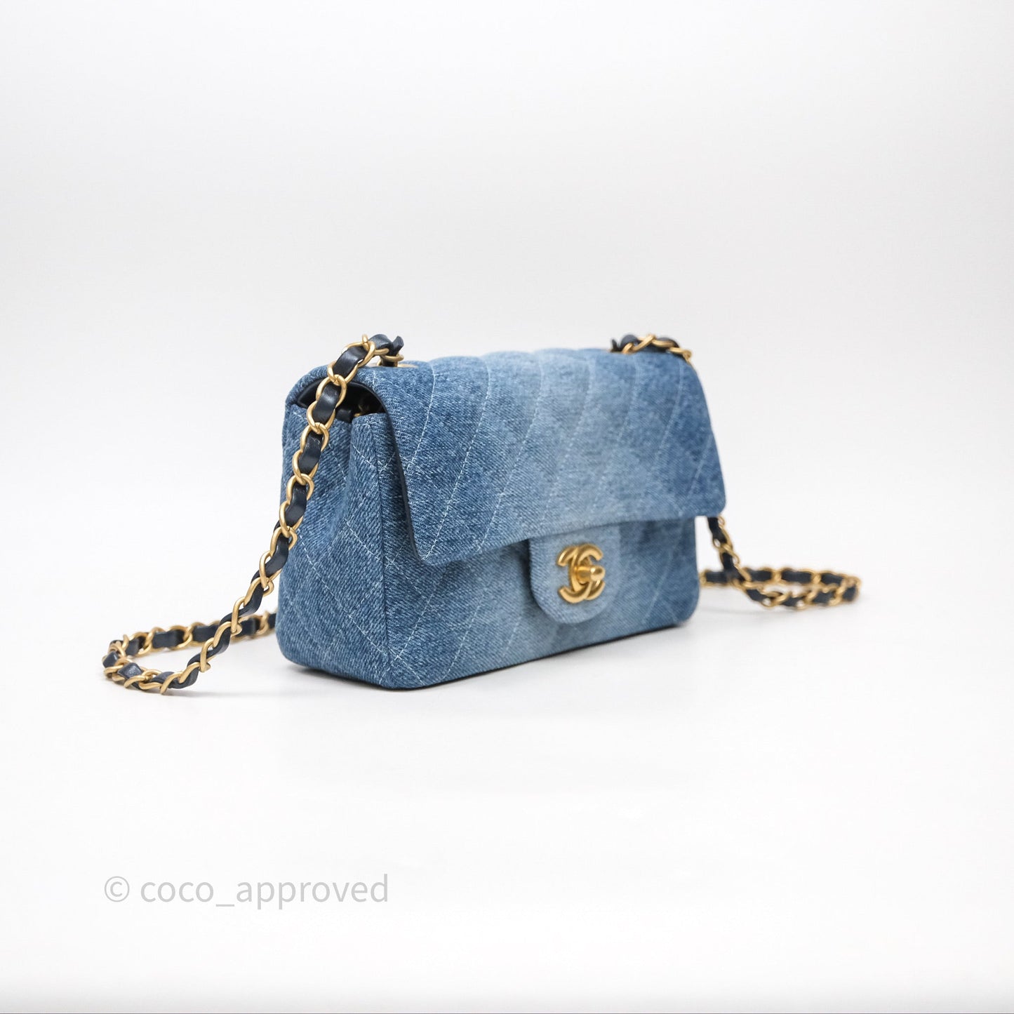Chanel Quilted Mini Rectangular Flap Denim Aged Gold Hardware