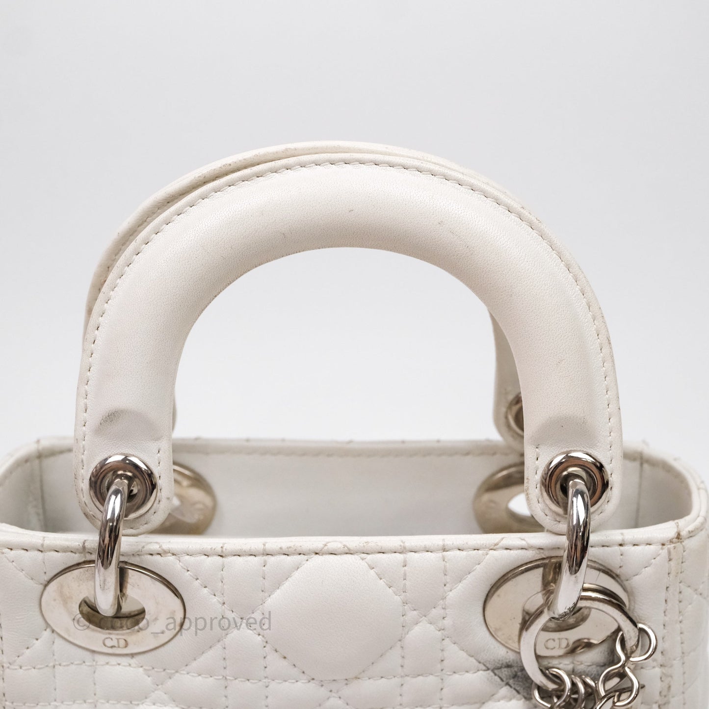 Christian Dior Cannage Mini Lady Dior White Silver Hardware