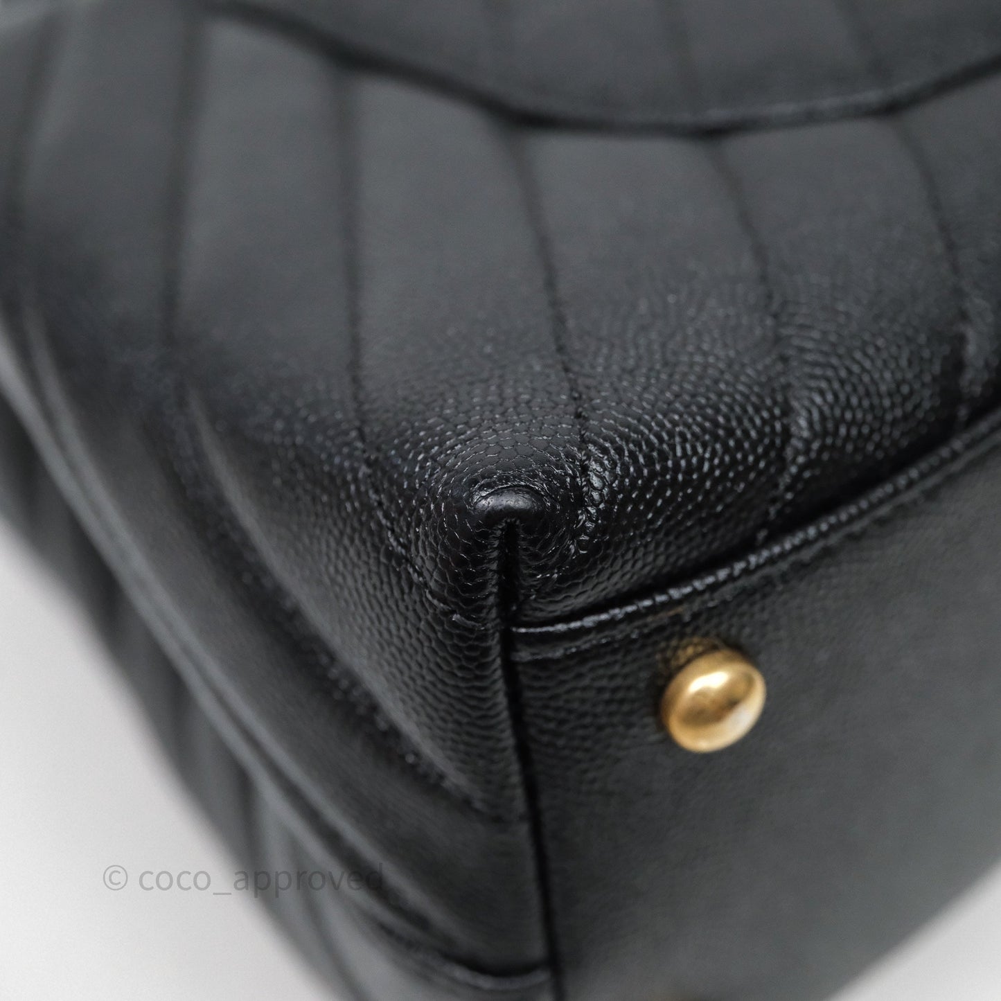 Chanel Medium Quilted Coco Handle Chevron Black Caviar Aged Gold Hardware Lizard Handle
