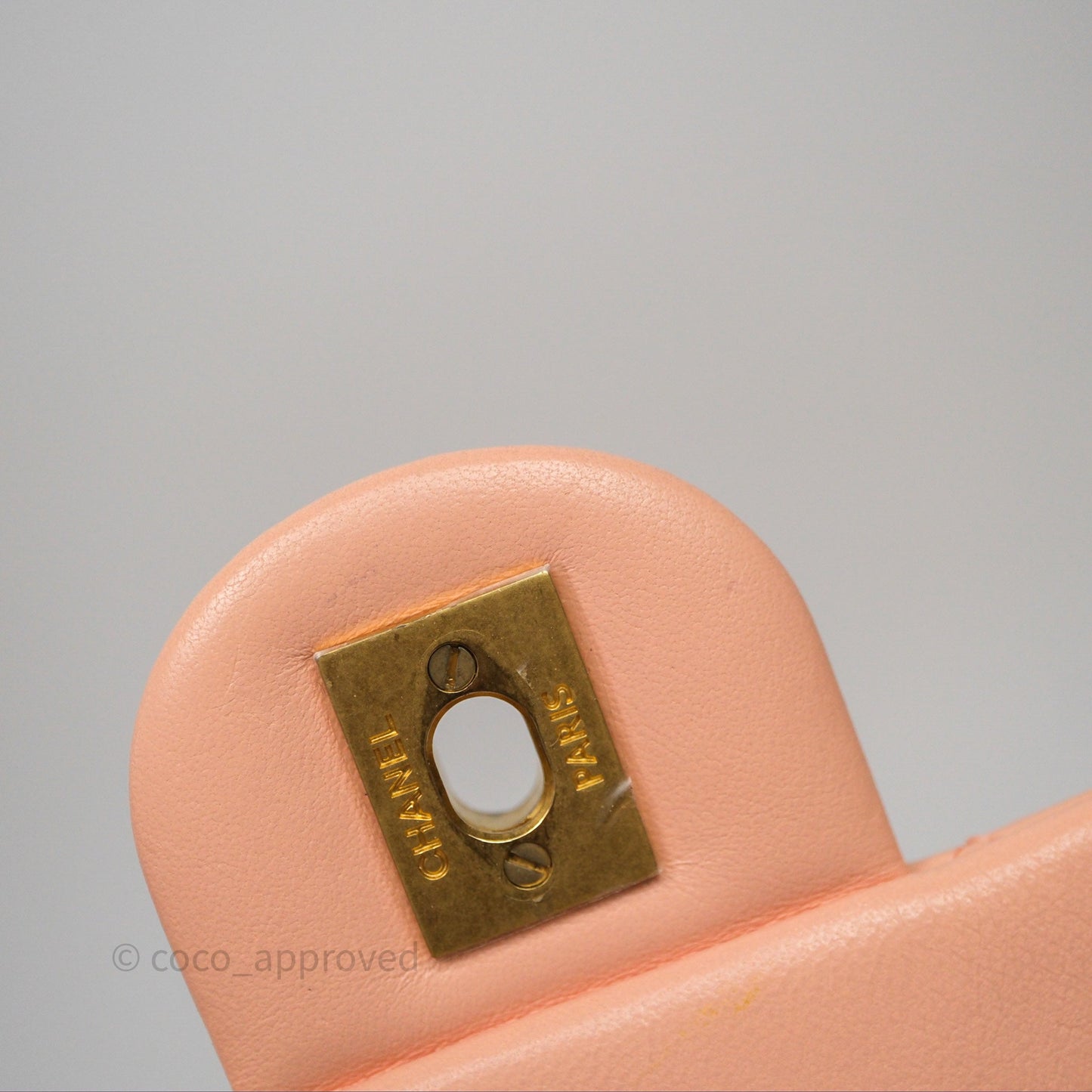Chanel Mini Rectangular Pearl Crush Quilted Peach Lambskin Aged Gold Hardware