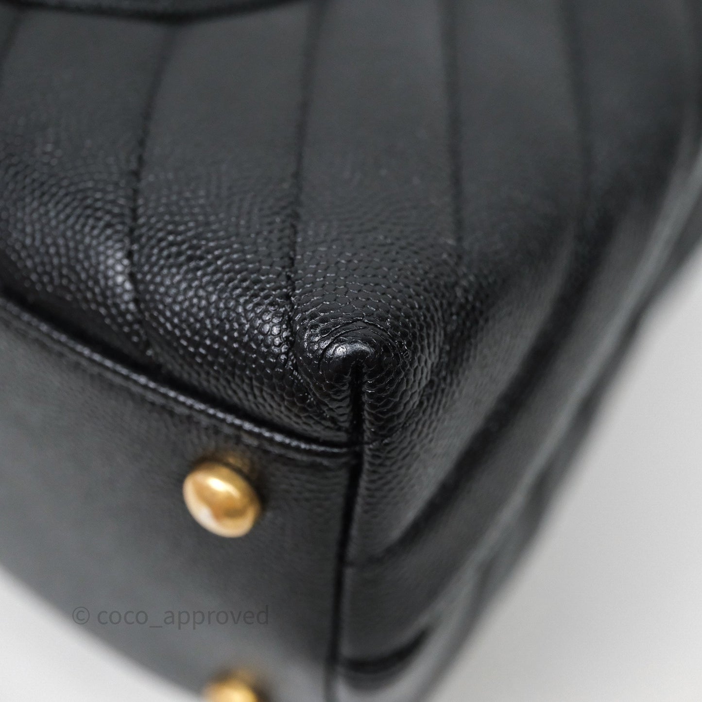 Chanel Medium Quilted Coco Handle Chevron Black Caviar Aged Gold Hardware Lizard Handle