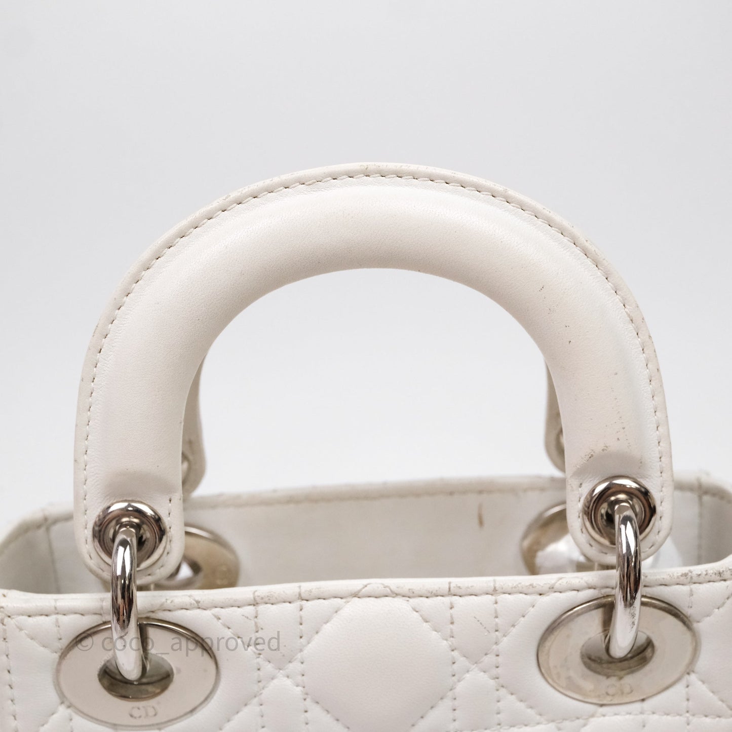 Christian Dior Cannage Mini Lady Dior White Silver Hardware