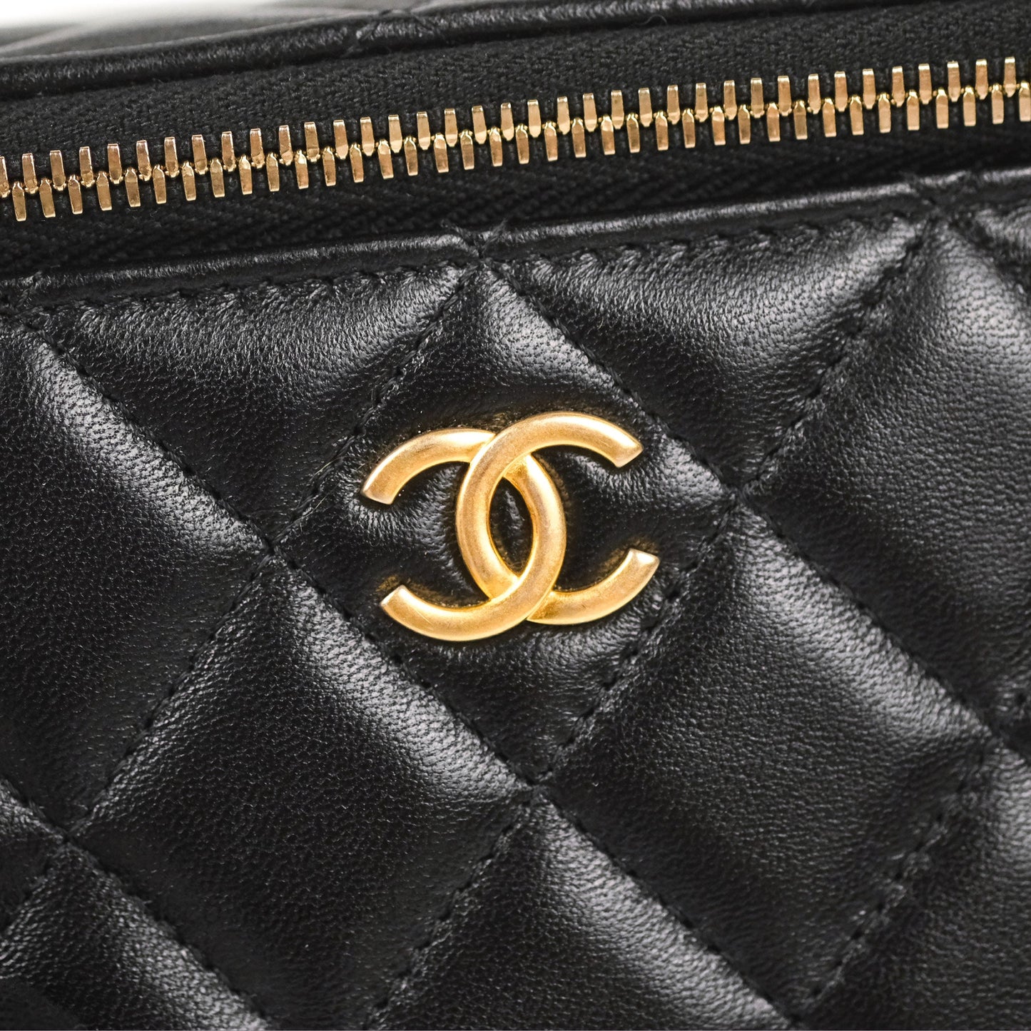 Chanel Vanity Rectangular Top Handle Black Lambskin Gold Hardware