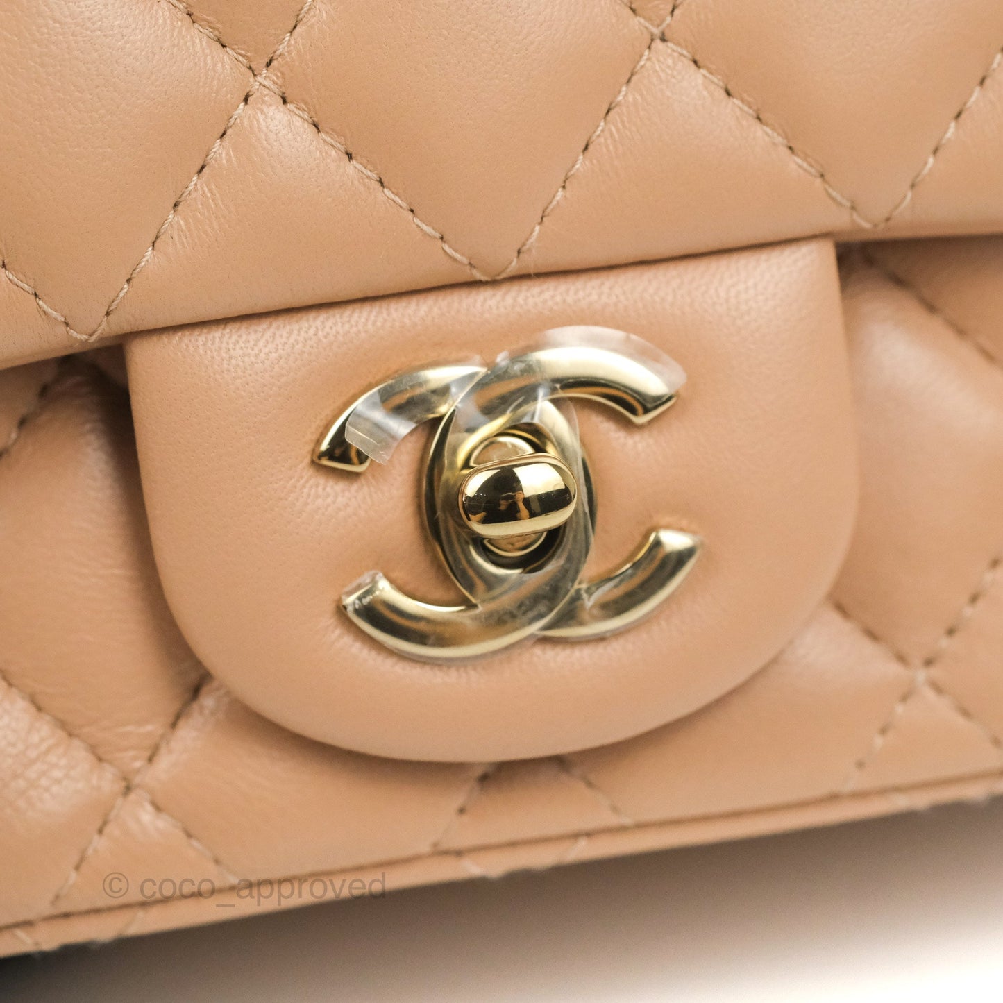 Chanel Mini Square Beige Lambskin Gold Hardware 21A